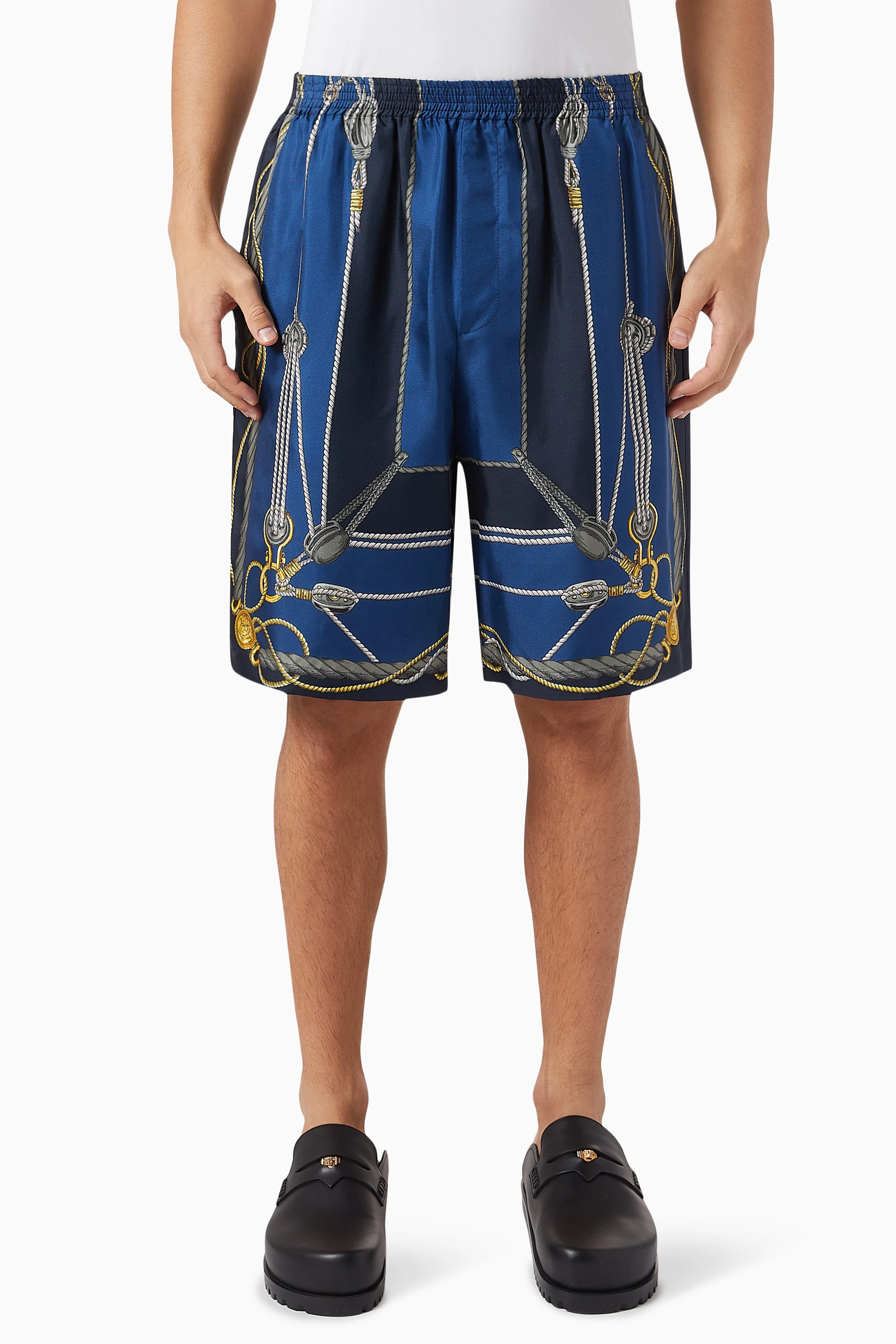Buy Versace Blue Nautical print Shorts in Silk for Men in UAE Ounass
