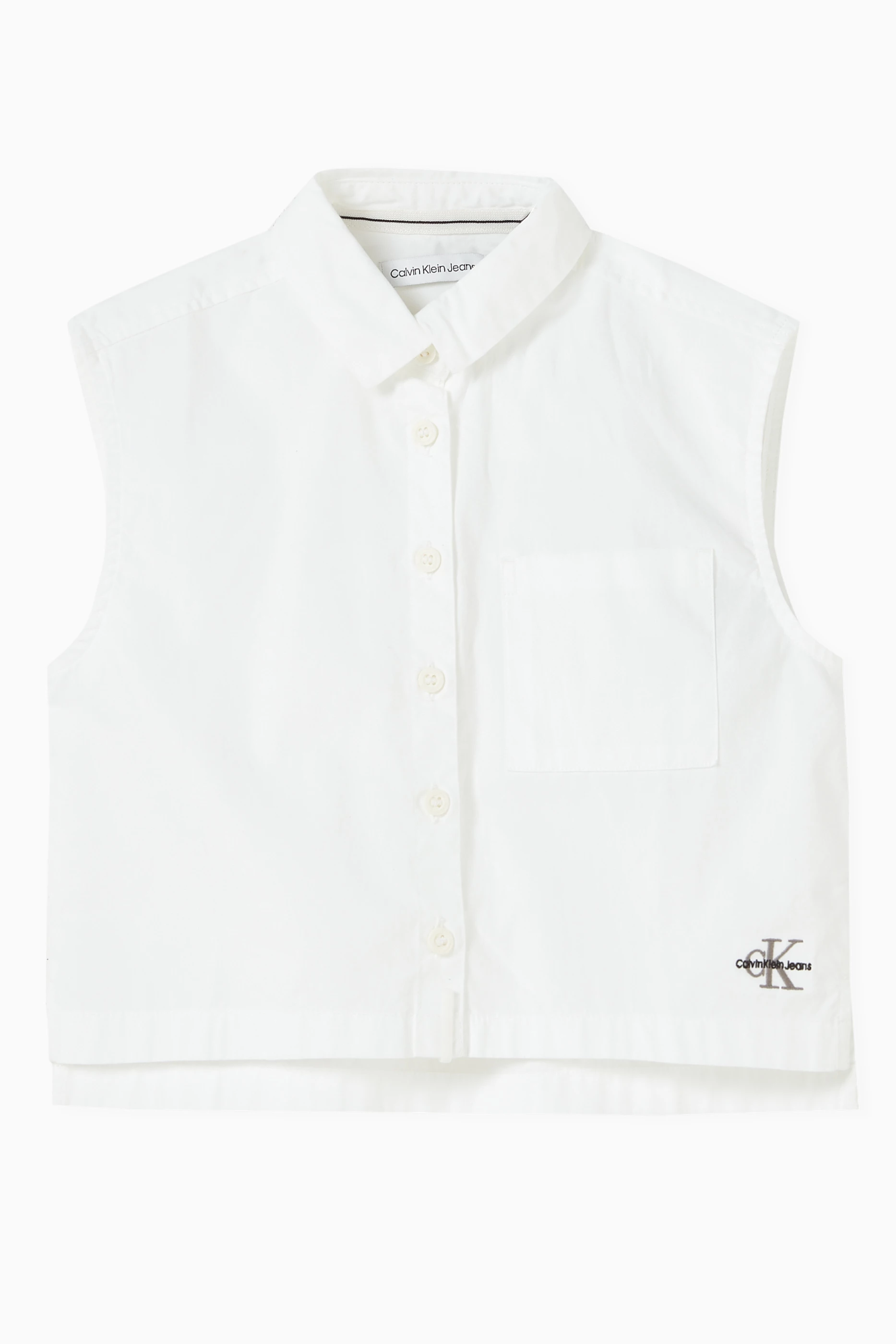 Buy Calvin Klein White Sleeveless Shirt in Cotton Poplin for Girls