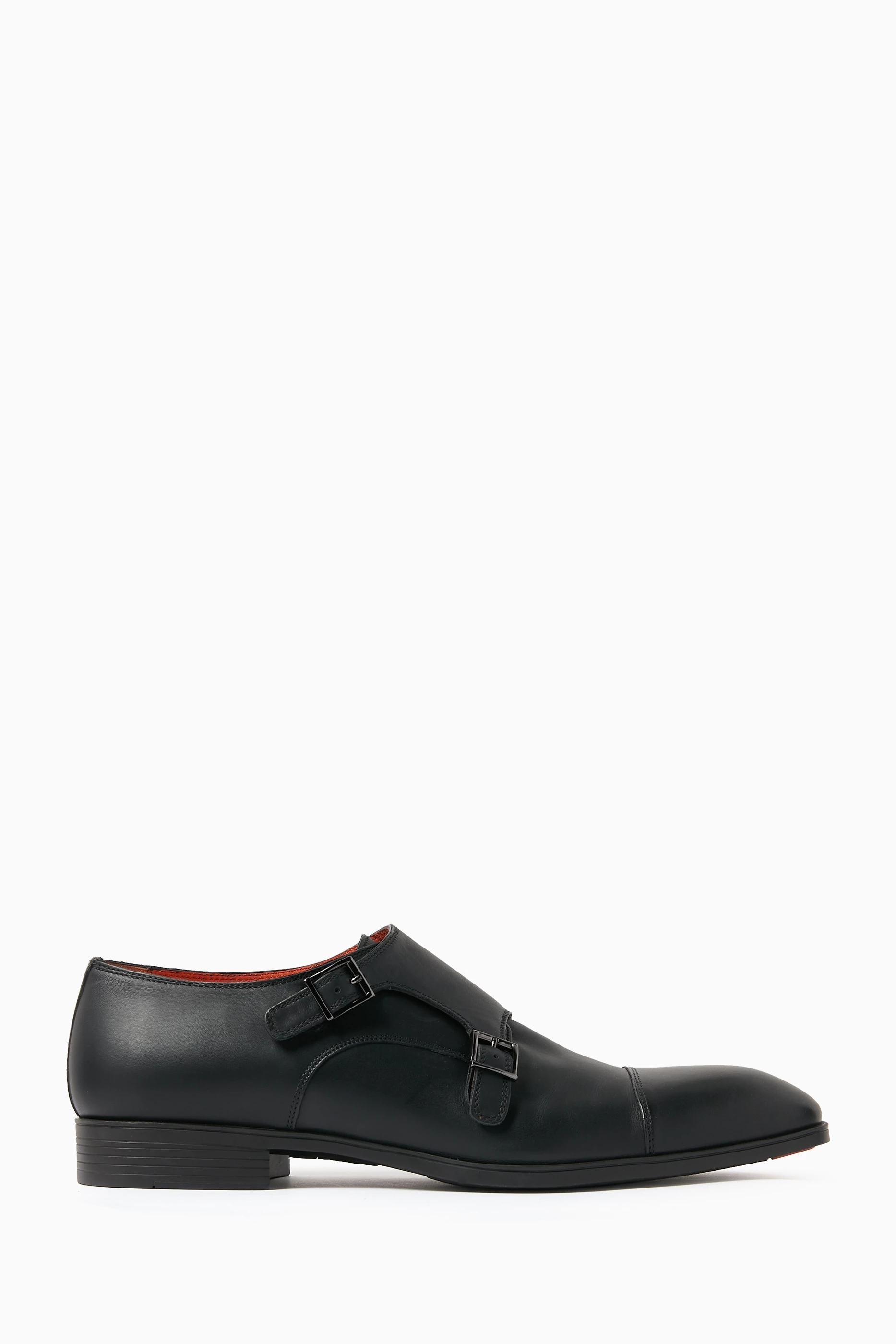 Black double sales strap monk shoes