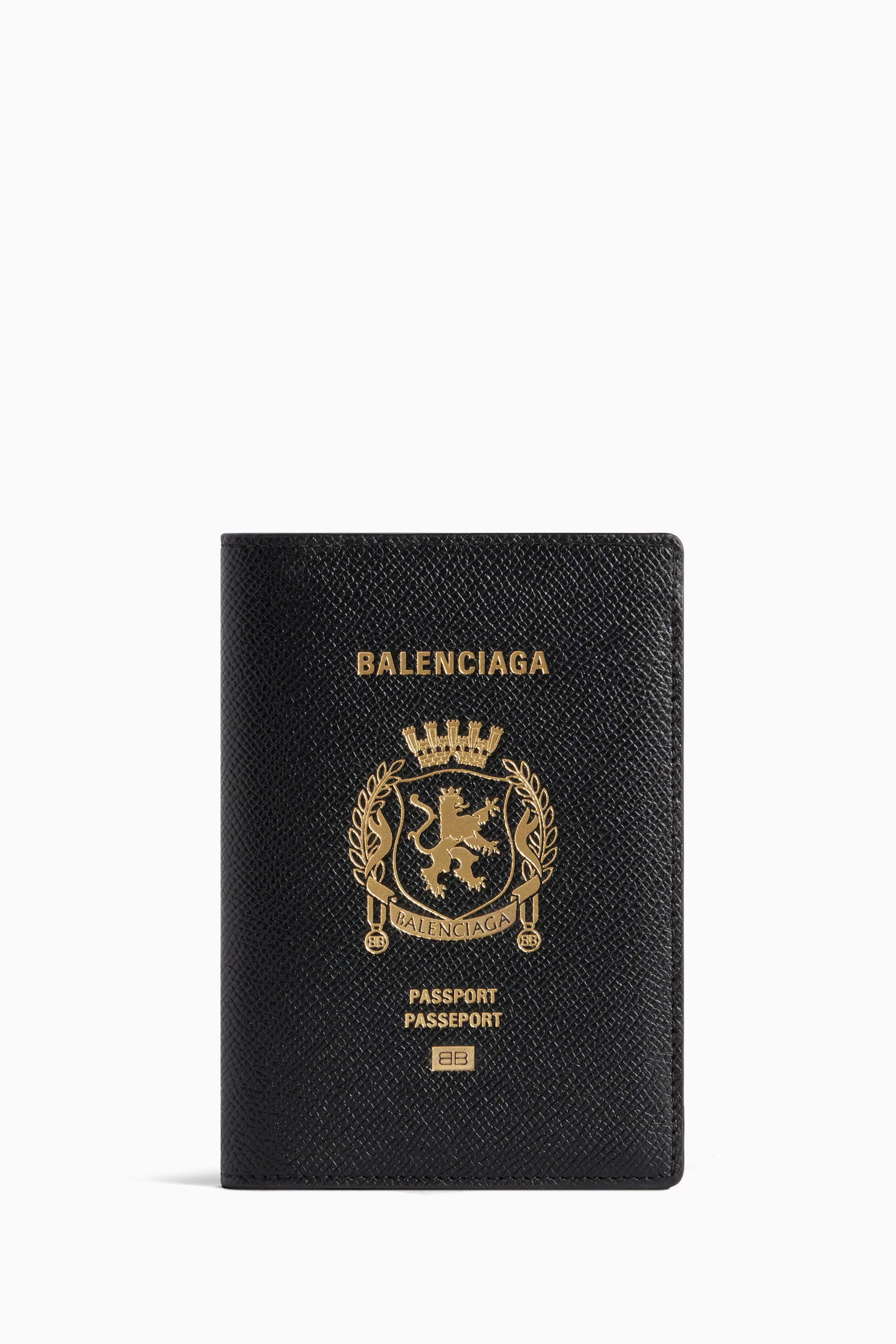 Buy Balenciaga Black Logo print Passport Holder in Calfskin for