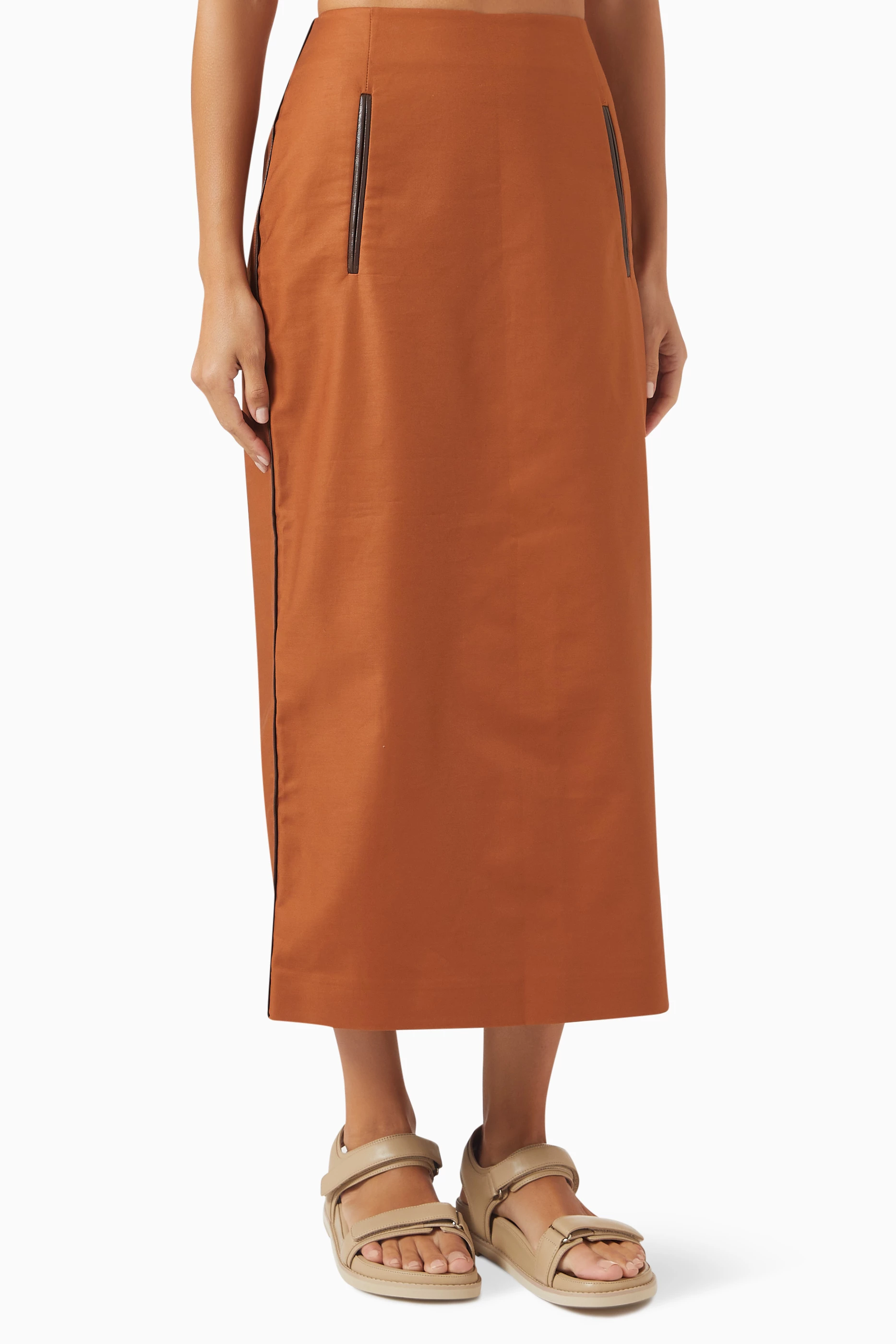Orange store midi skirt