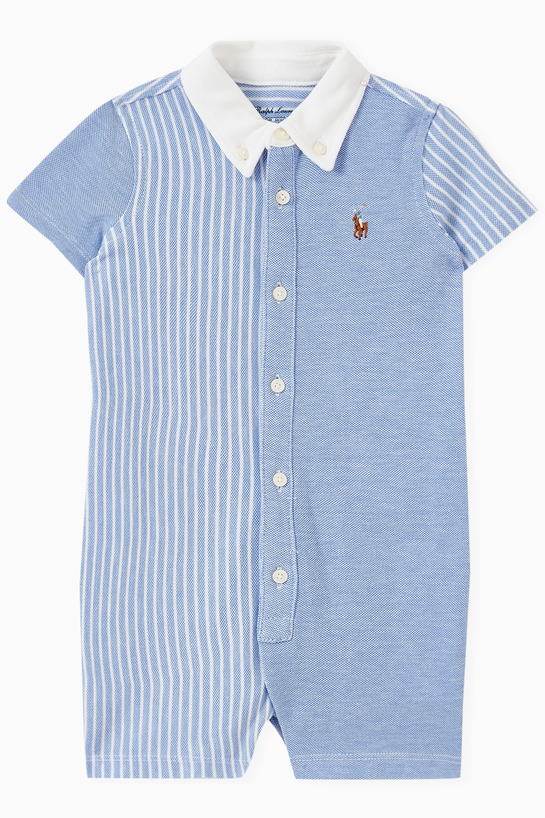 Buy Polo Ralph Lauren Blue Polo Romper in Cotton for Baby Boys in
