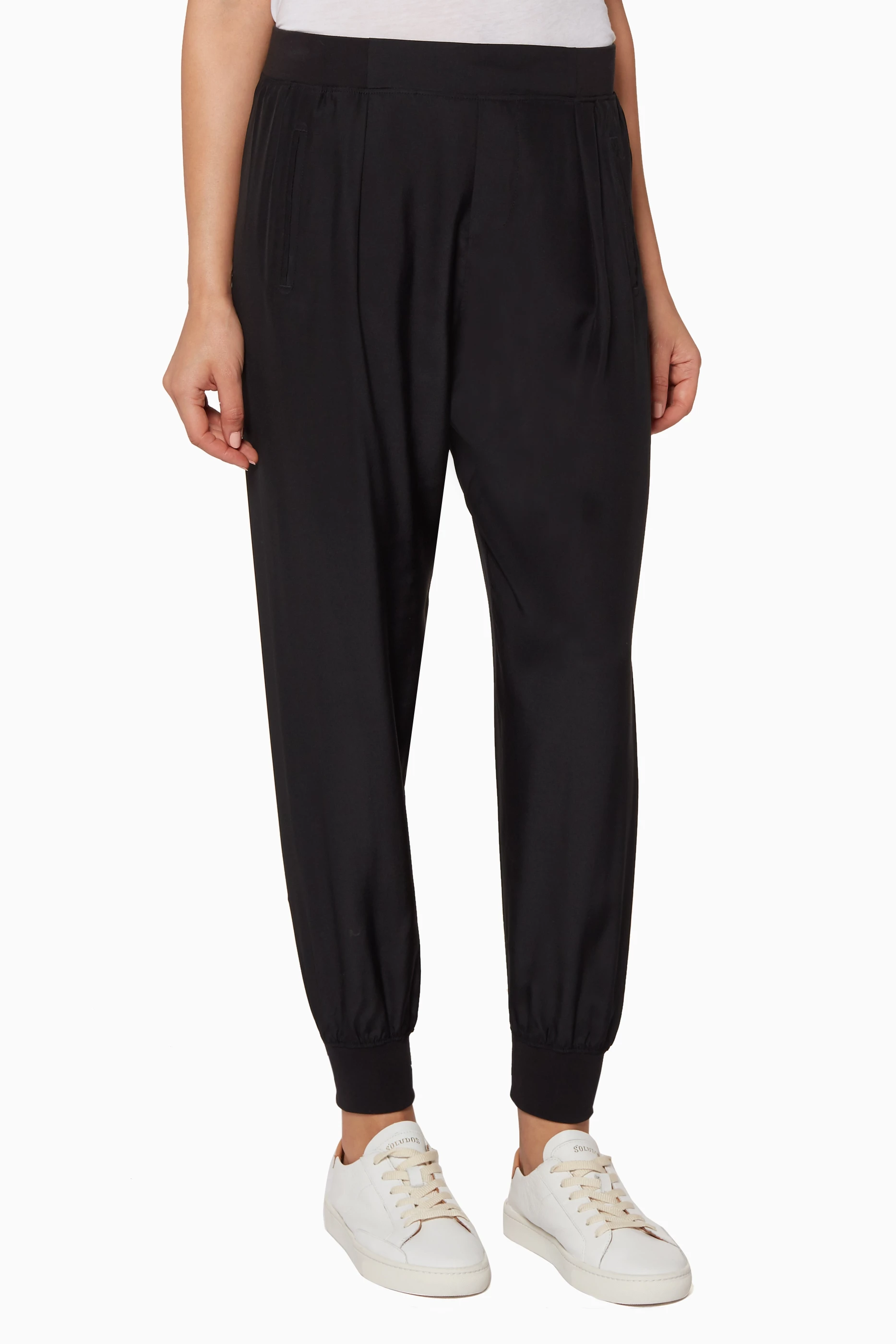 Black silk jogger pants 2025