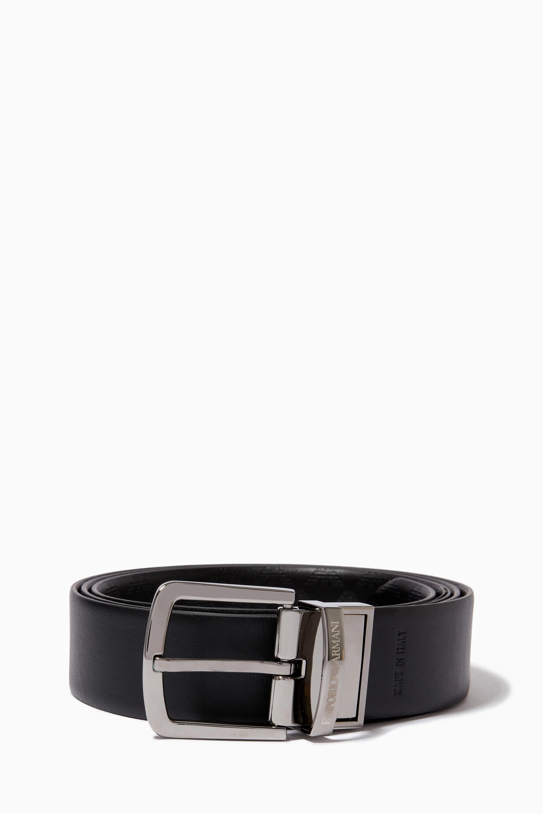 Buy Emporio Armani Black All Over Logo Reversible Belt For Men Online Ounass UAE