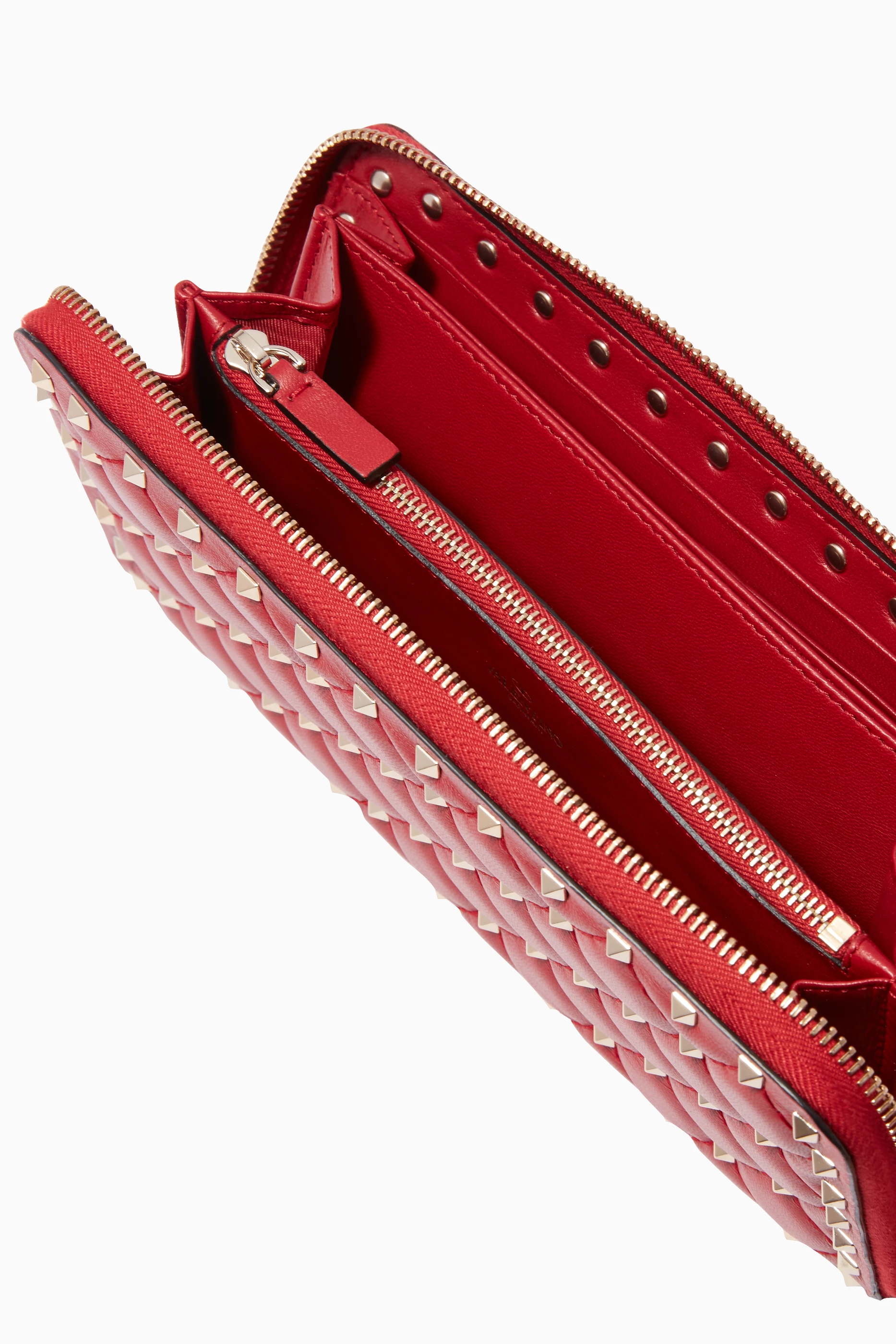 Buy Valentino Garavani Red Red Large Rockstud Spike Leather Wallet For Women Online Ounass UAE