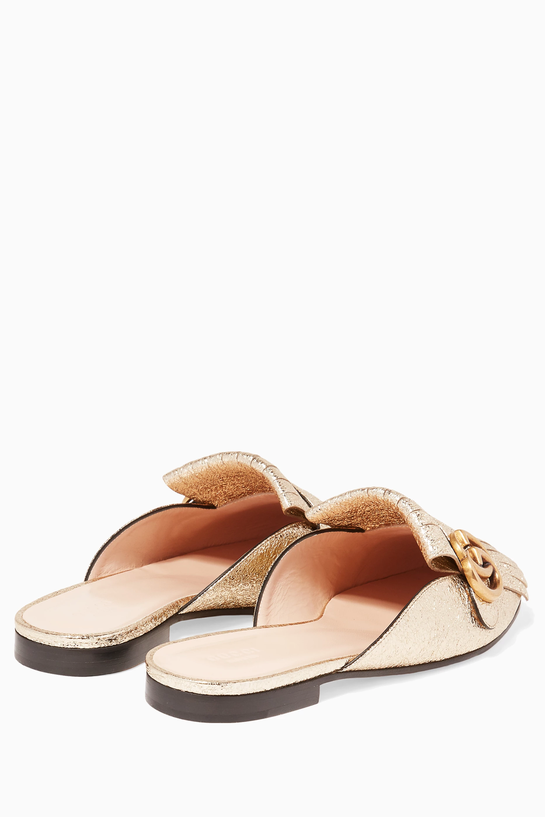 Buy Gucci Gold Platinum Metallic Marmont Laminate Leather Slippers For Women Online Ounass UAE