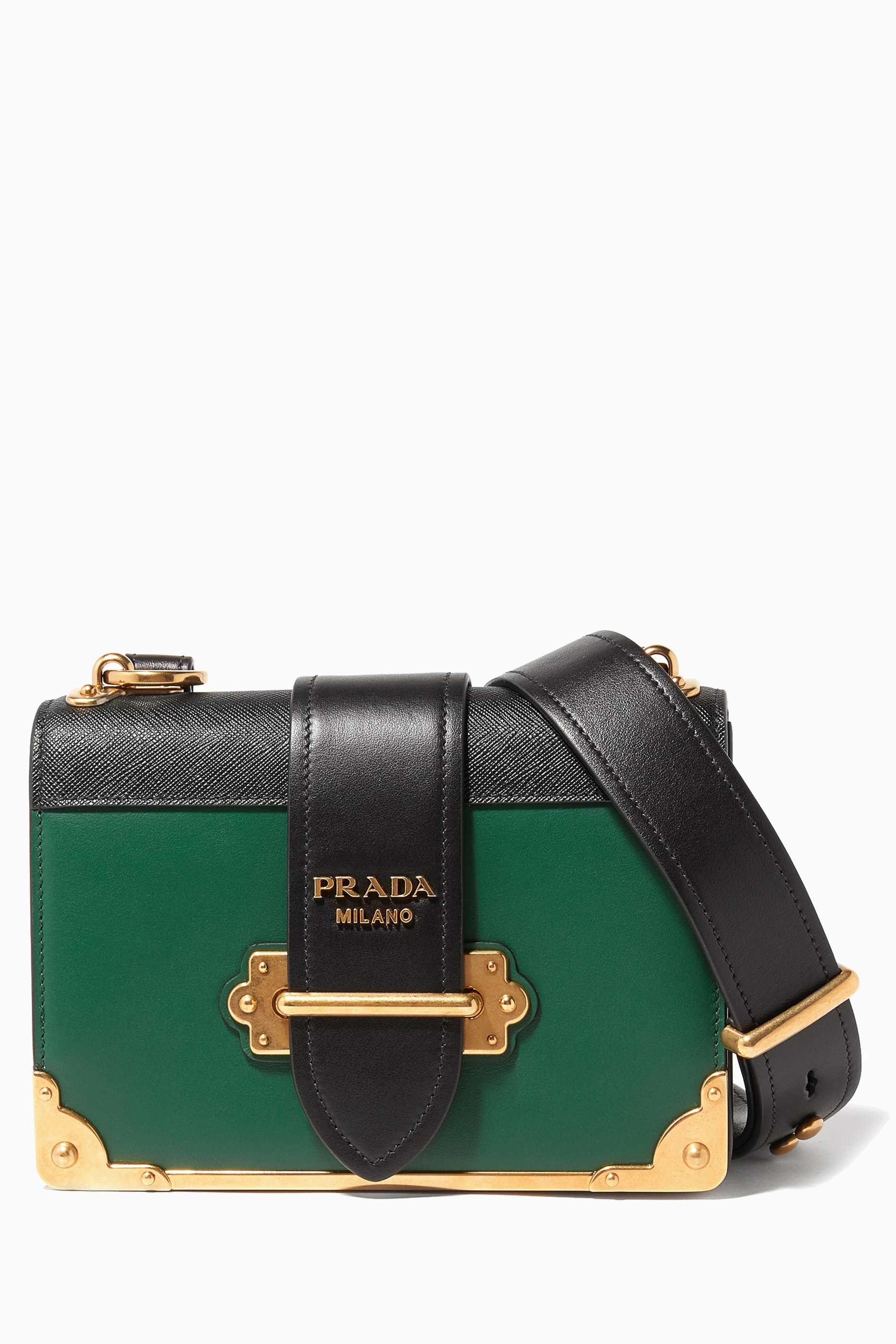 Buy Prada Green Black Billiard Green Leather Cahier Shoulder Bag For Women Online Ounass UAE