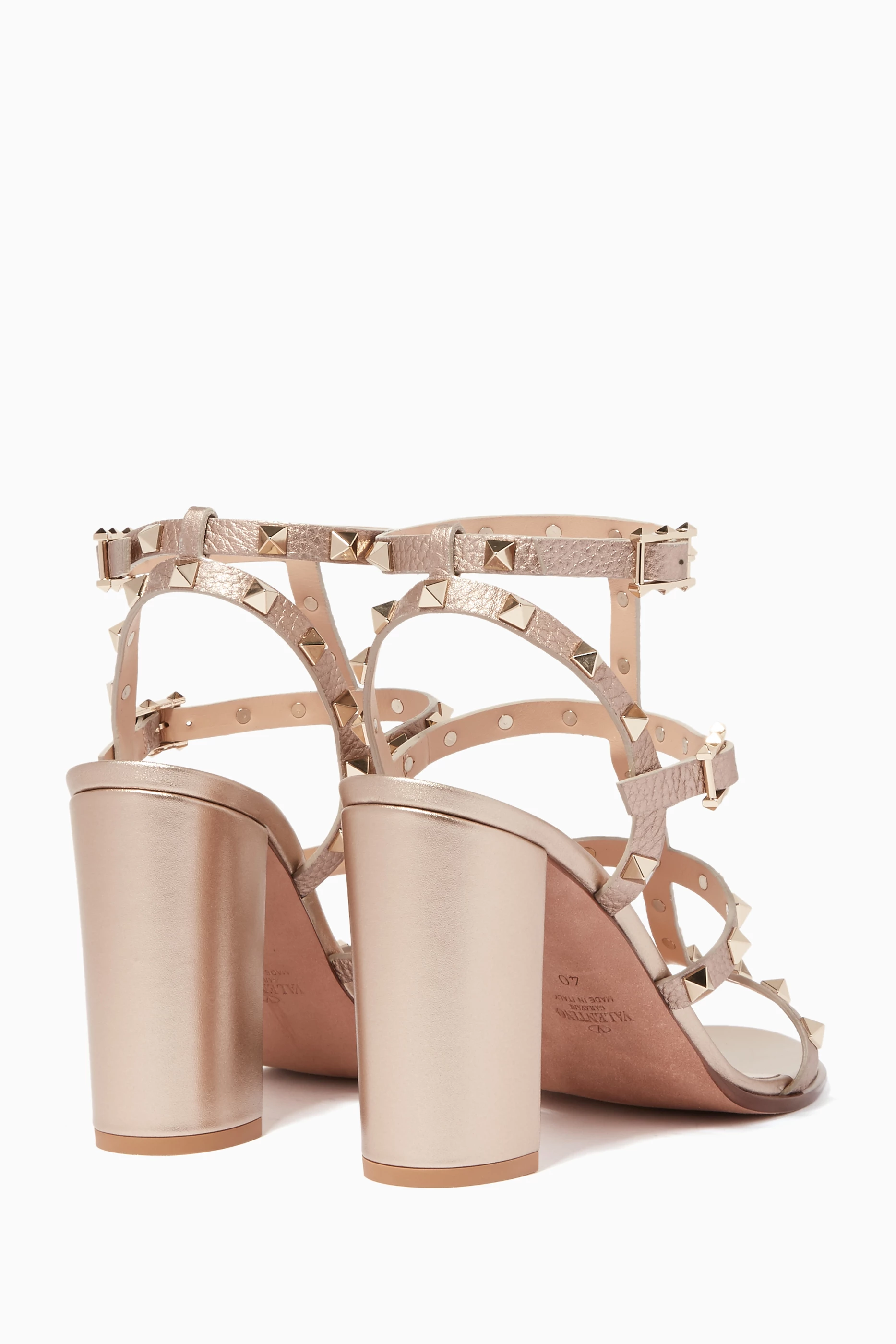 Buy Valentino Garavani Gold Gold Rockstud Block Heel Sandals For Women Online Ounass UAE