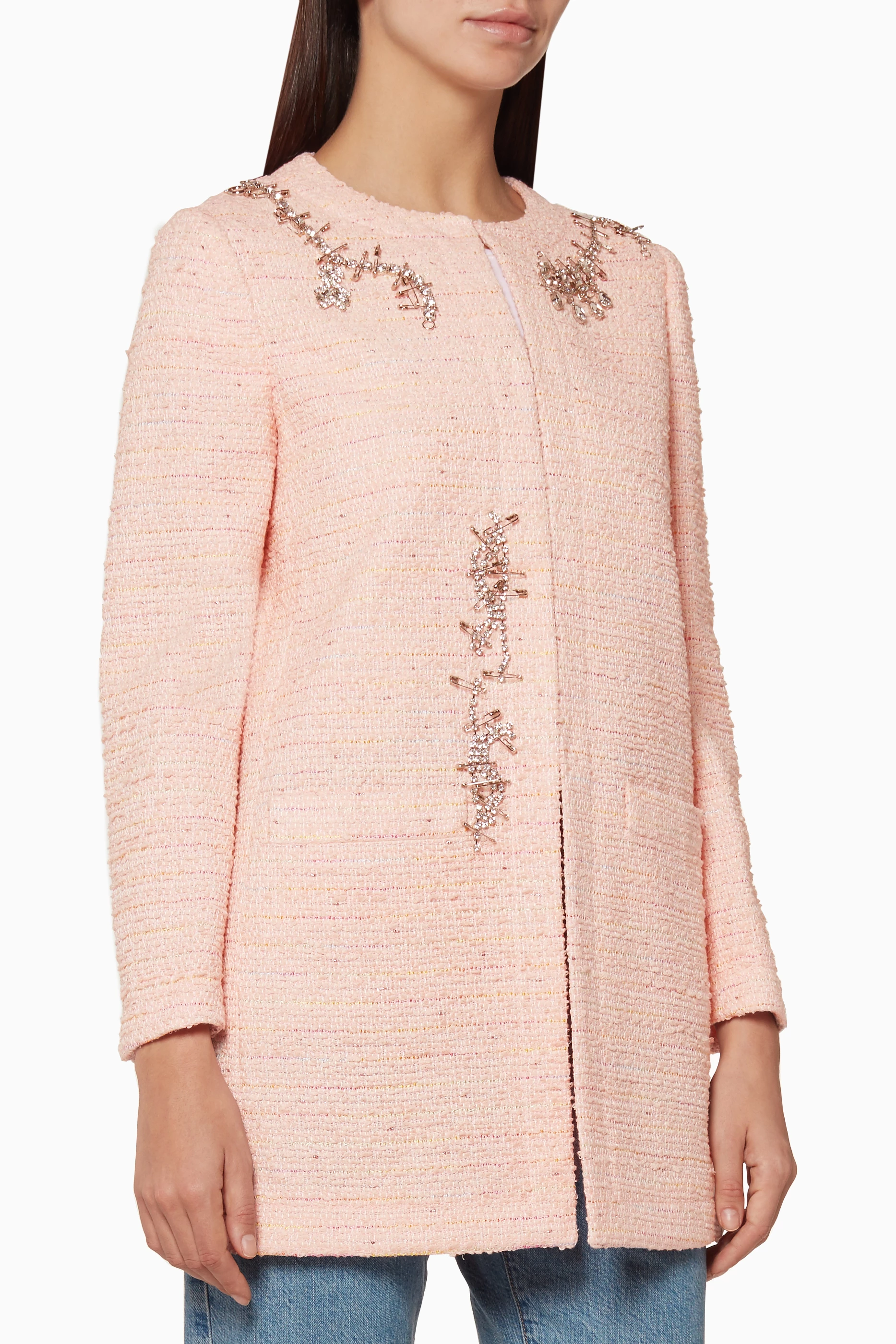 Buy Boutique Moschino Pink Light Pink Embellished Tweed Jacket For Women Online Ounass UAE