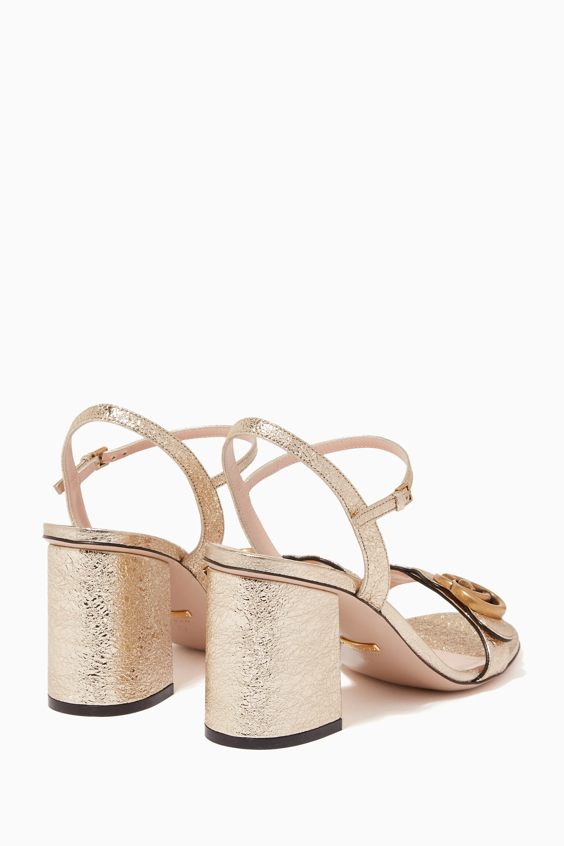 Buy Gucci Gold Metallic Gold Marmont Laminate Leather Sandals For Women Online Ounass UAE