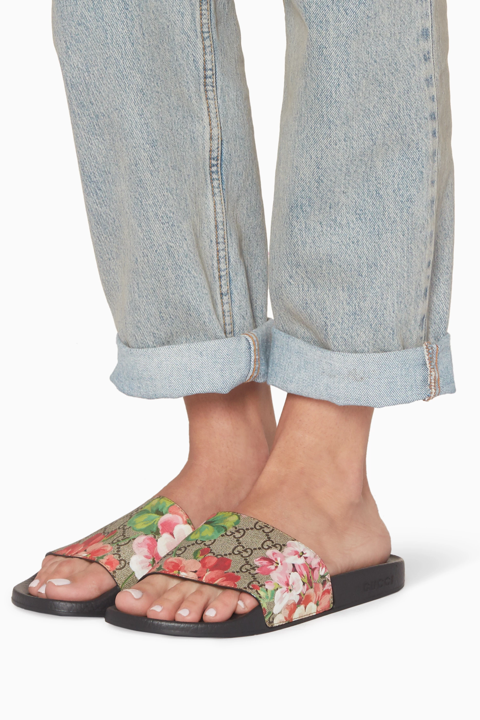 Buy Gucci Neutral Beige GG Supreme Blooms Slides For Women Online Ounass UAE