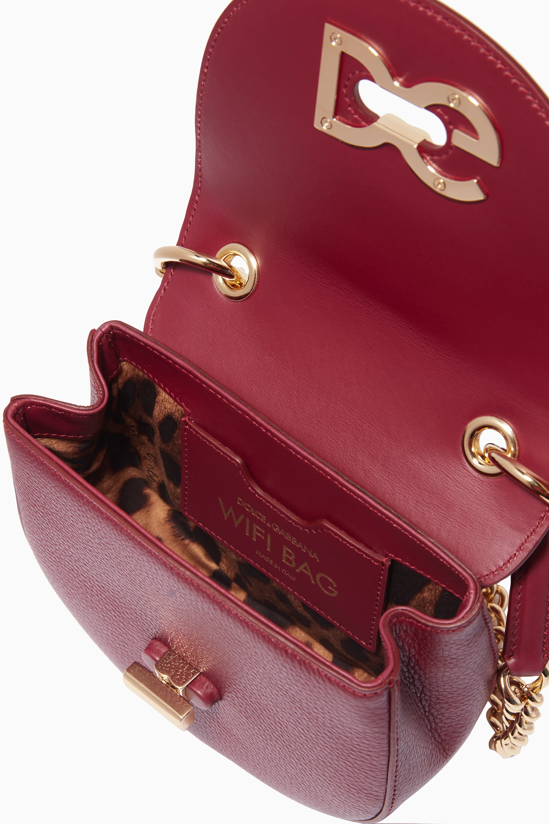 Buy Dolce Gabbana Red Burgundy Small Wifi Leather Cross body Bag For Women Online Ounass UAE
