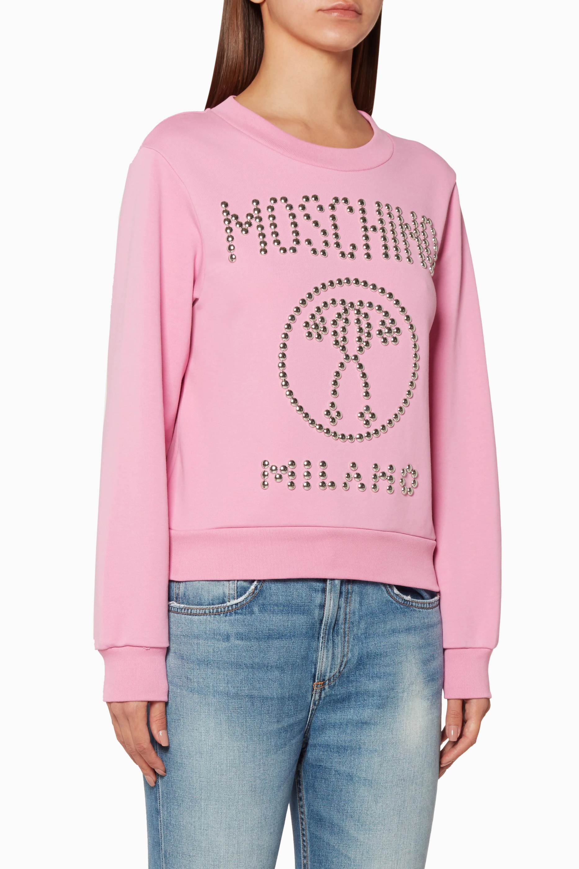 Buy Moschino Pink Light Pink Studded Logo Sweatshirt For Women Online Ounass UAE