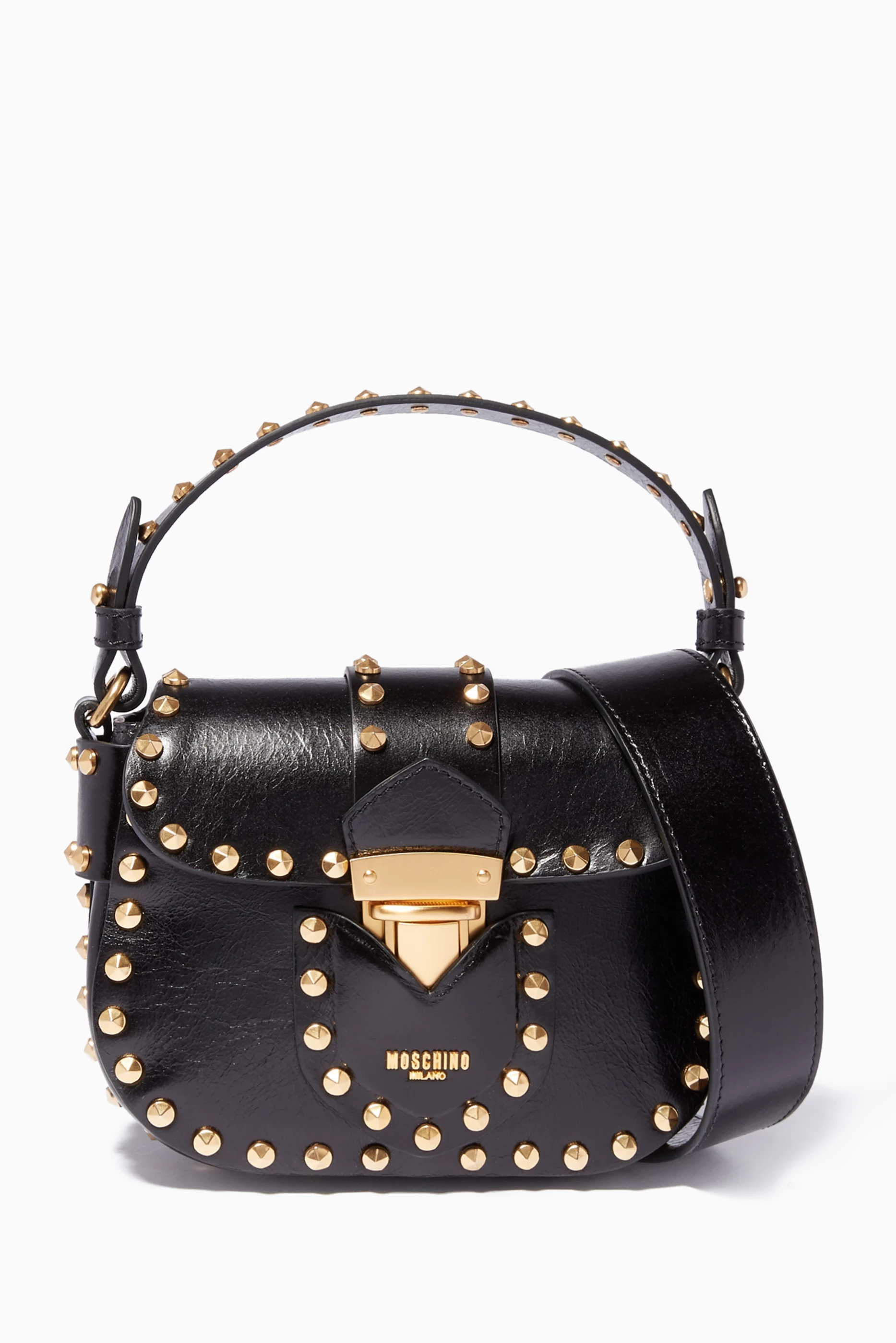 Buy Moschino Black Black Hidden Lock Studded Shoulder Bag For Women Online Ounass UAE