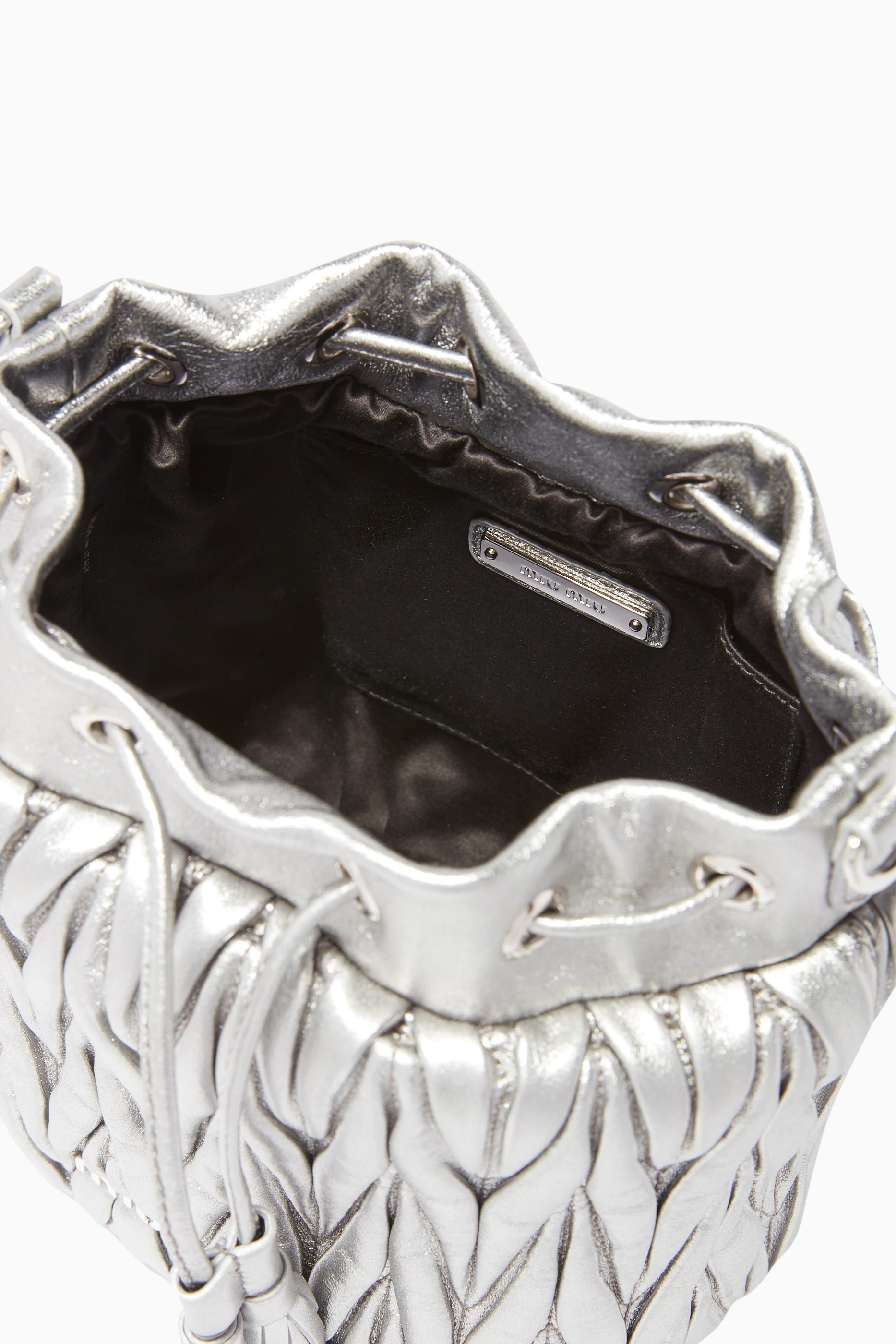 Buy Miu Miu Silver Matelasse Nappa Leather Bucket Bag For