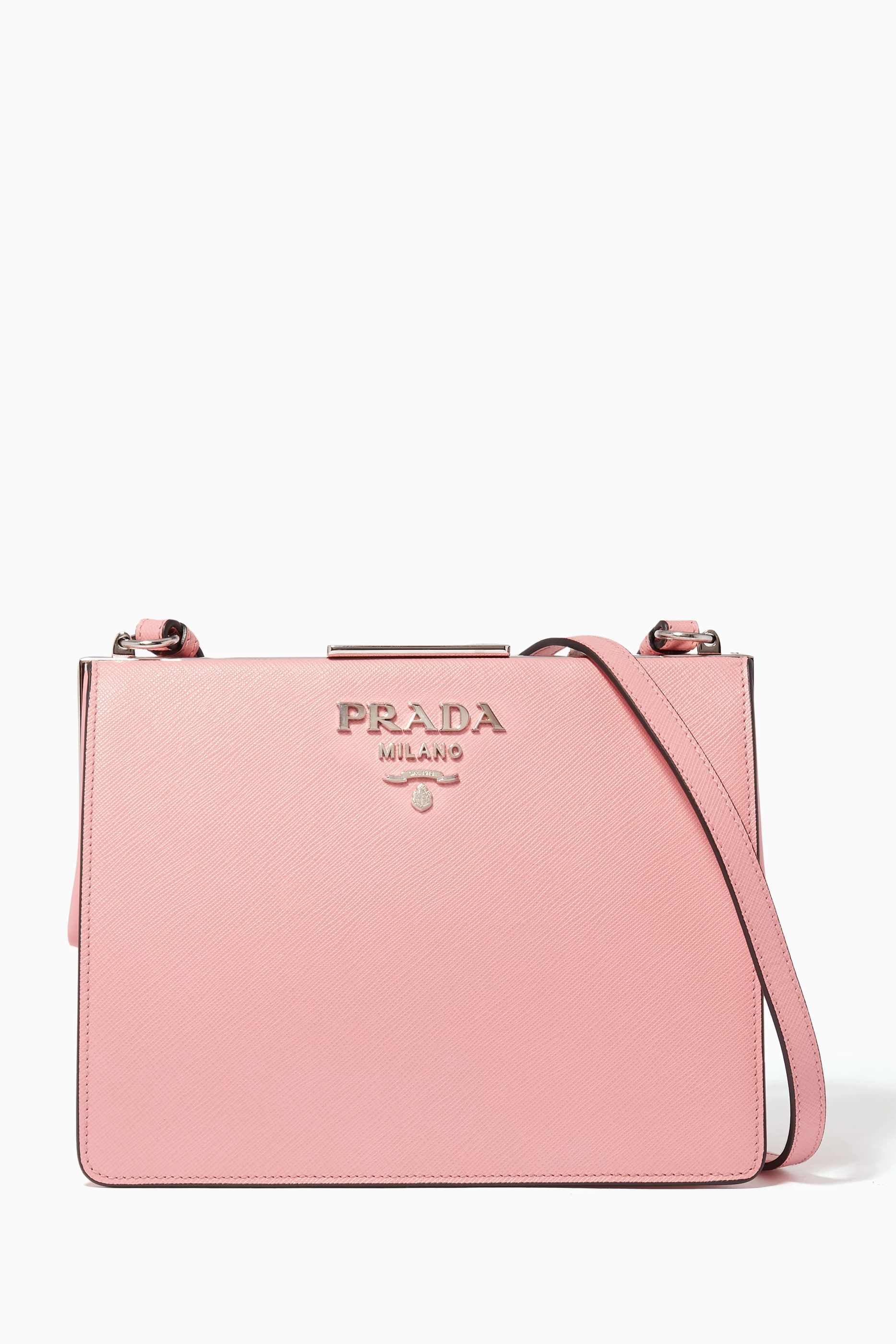 Buy Prada Pink Pink Small Saffiano Frame Shoulder Bag For Women