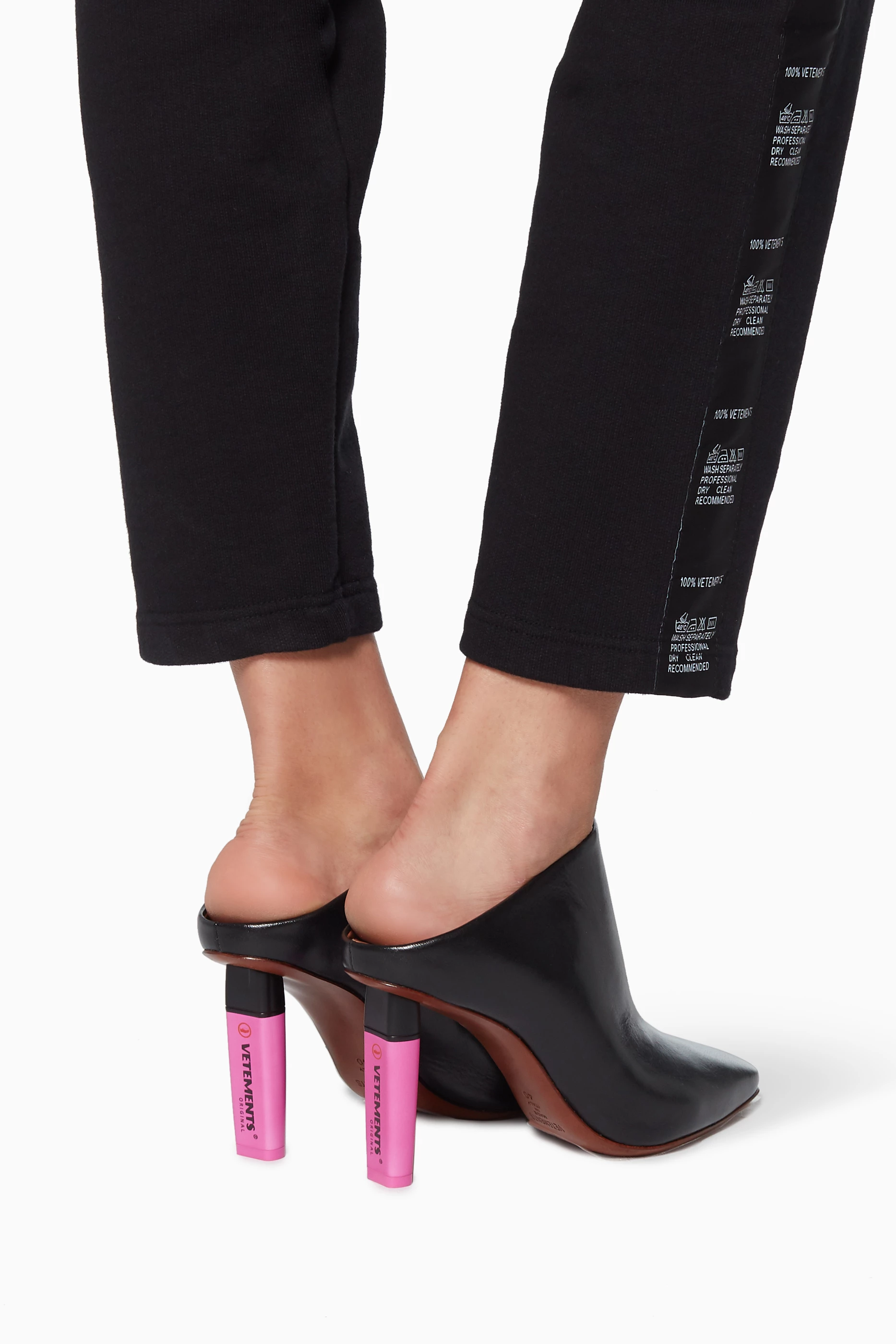 Buy Vetements Black Black Leather Highlighter Heel Mules For Women Online Ounass UAE