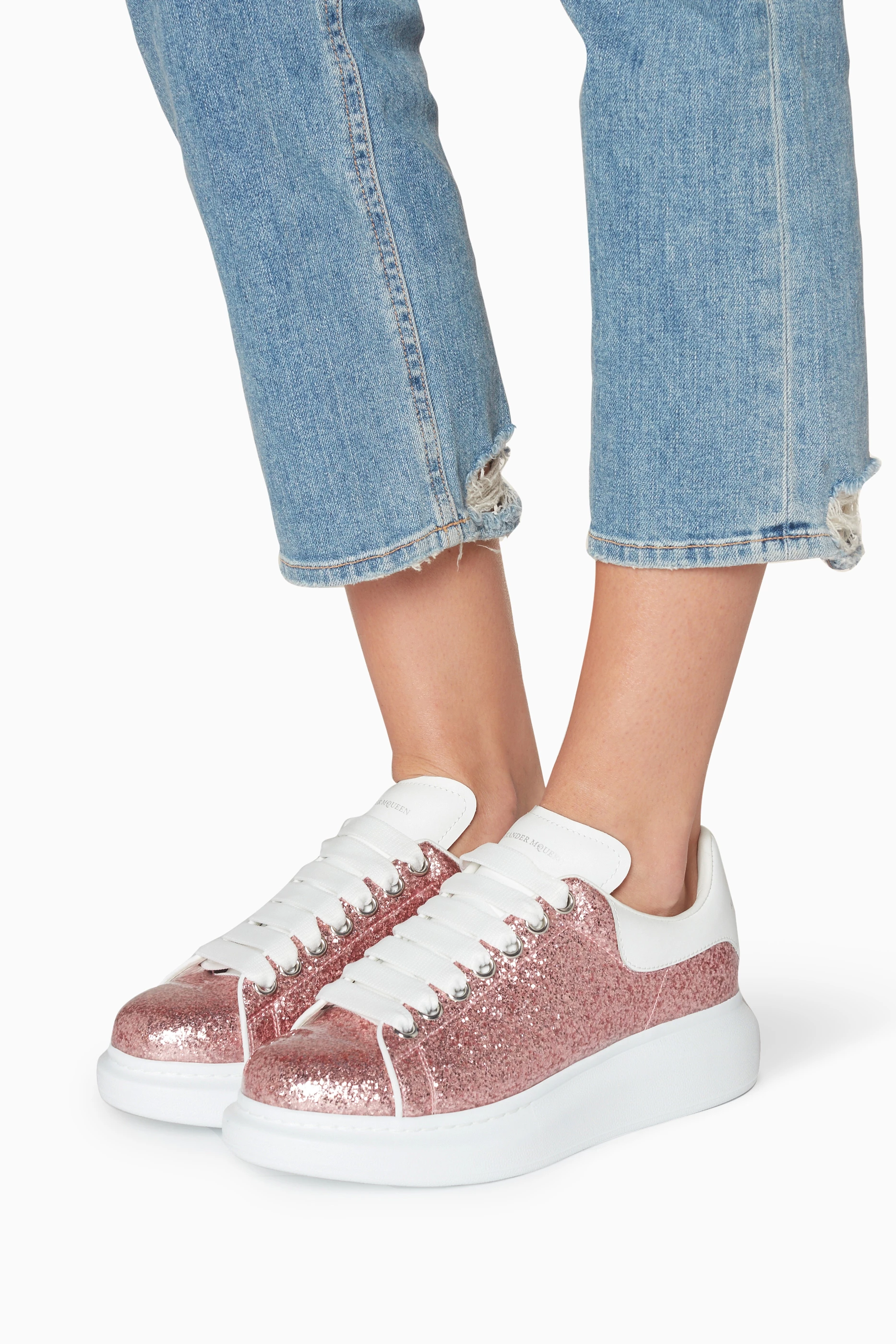 Buy Alexander McQueen Pink Pink Glitter Platform Sneakers For Women Online Ounass UAE