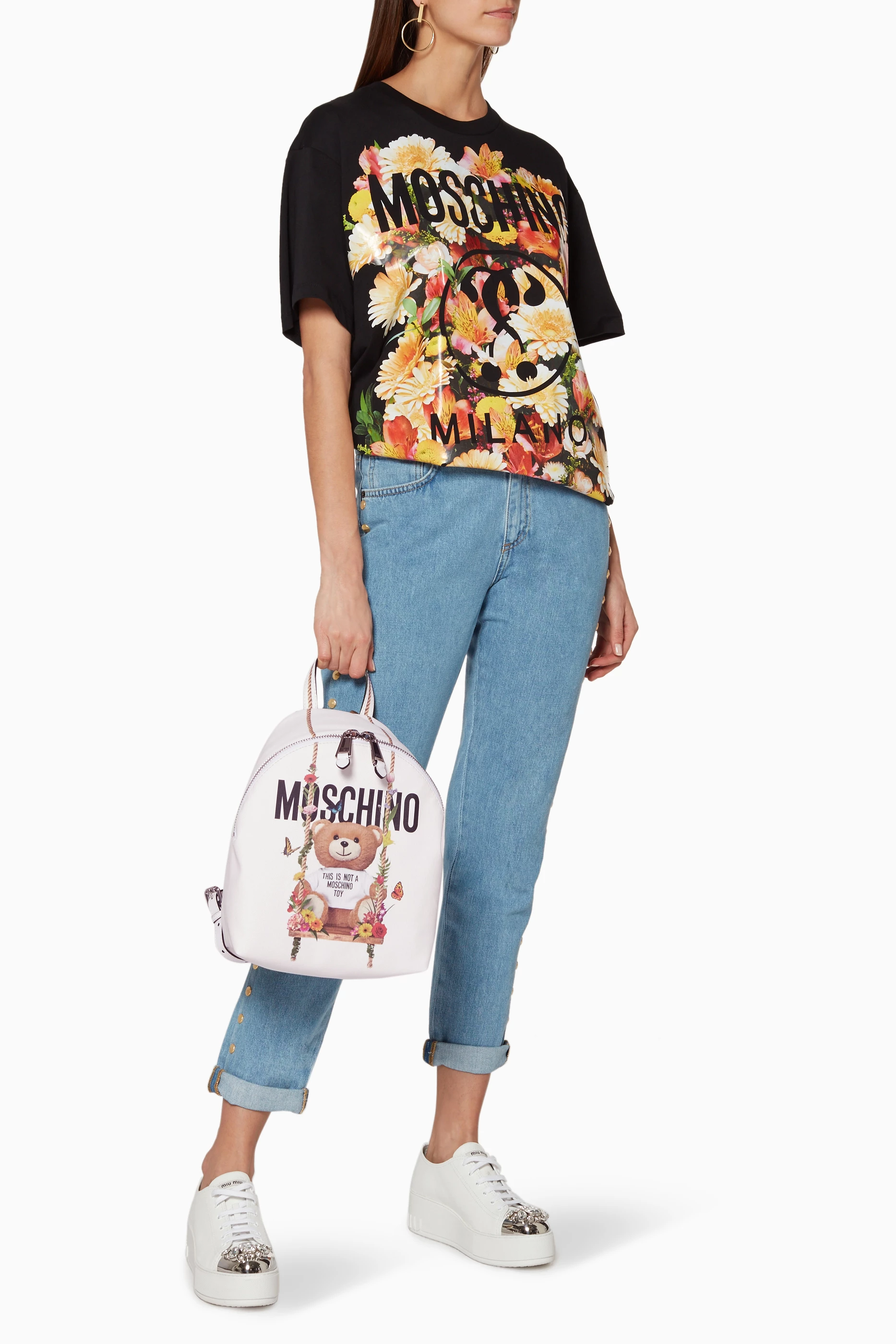 Buy Moschino White White Printed Teddy Backpack For Women Online Ounass UAE