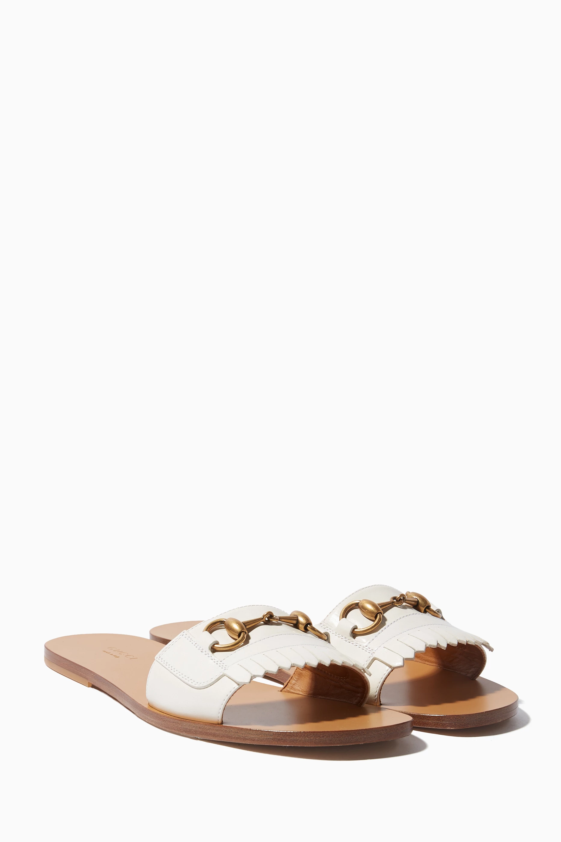 Buy Gucci Neutral White Fringe Leather Horsebit Slides For Women Online Ounass UAE