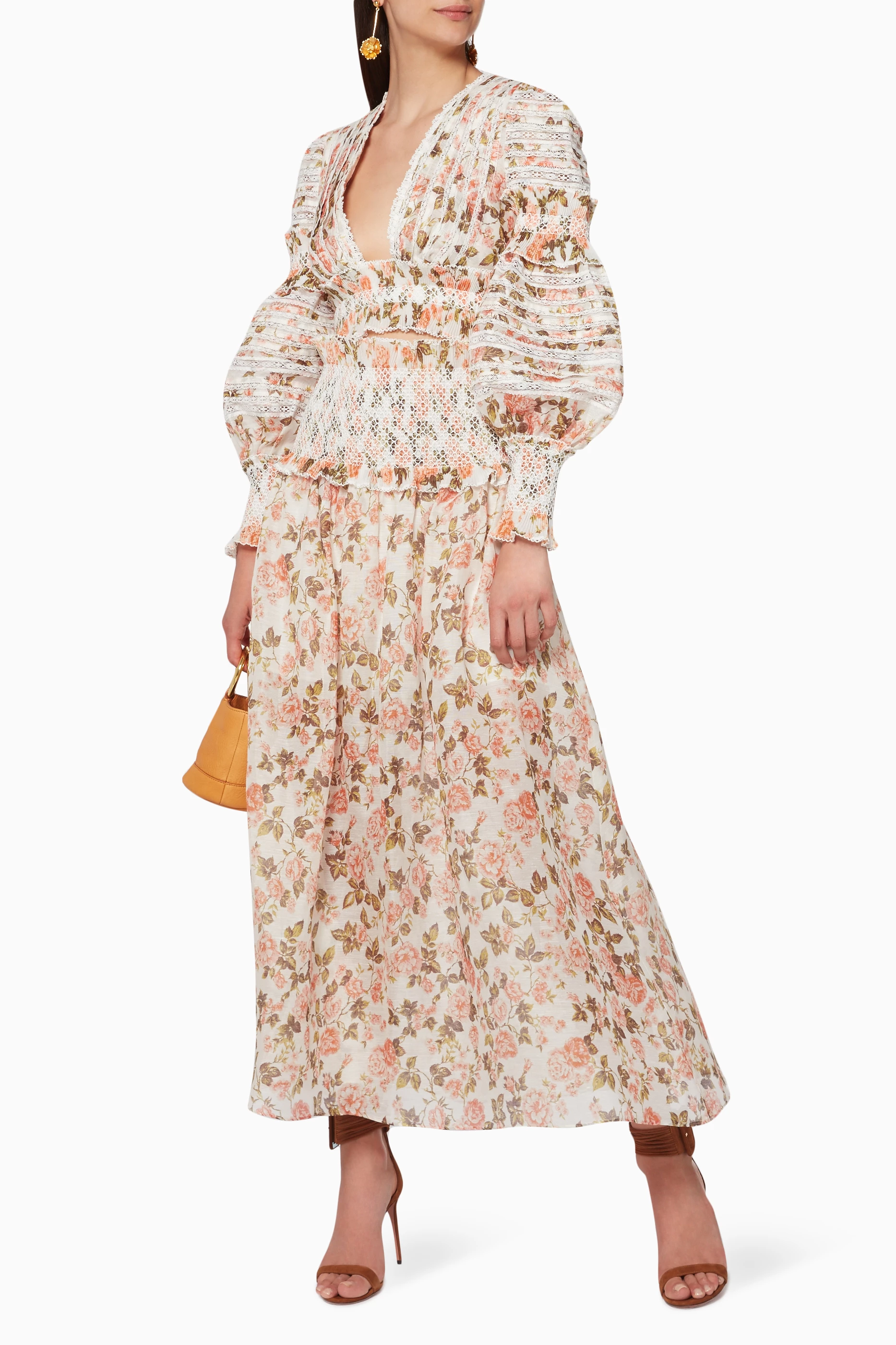 Buy Zimmermann Multicolour Peach Rose Floral Print Radiate Smocked Top For Women Online Ounass UAE