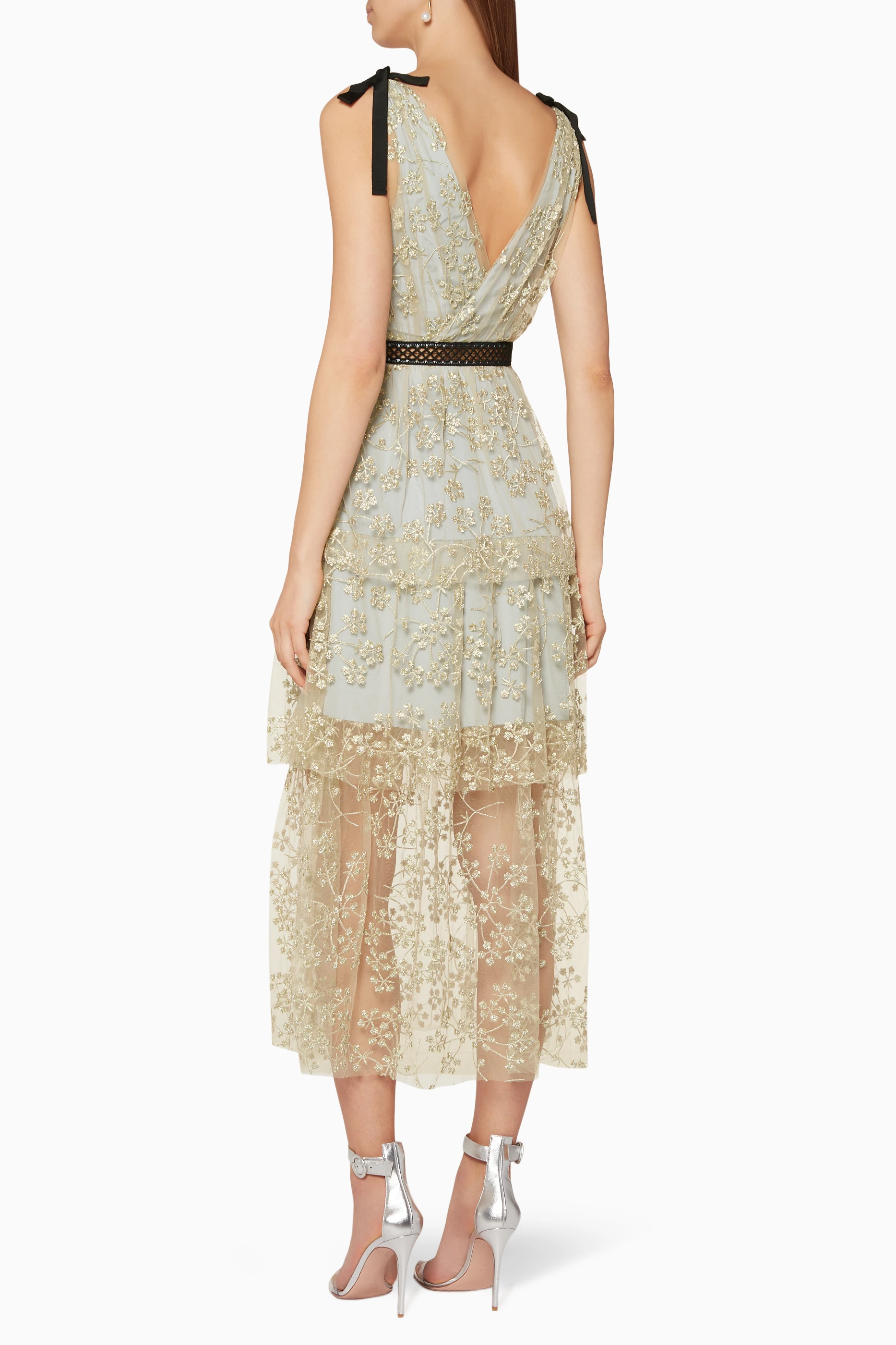 embroidered blossom tiered midi dress Cherry Blossom Tiered Dress main image 1