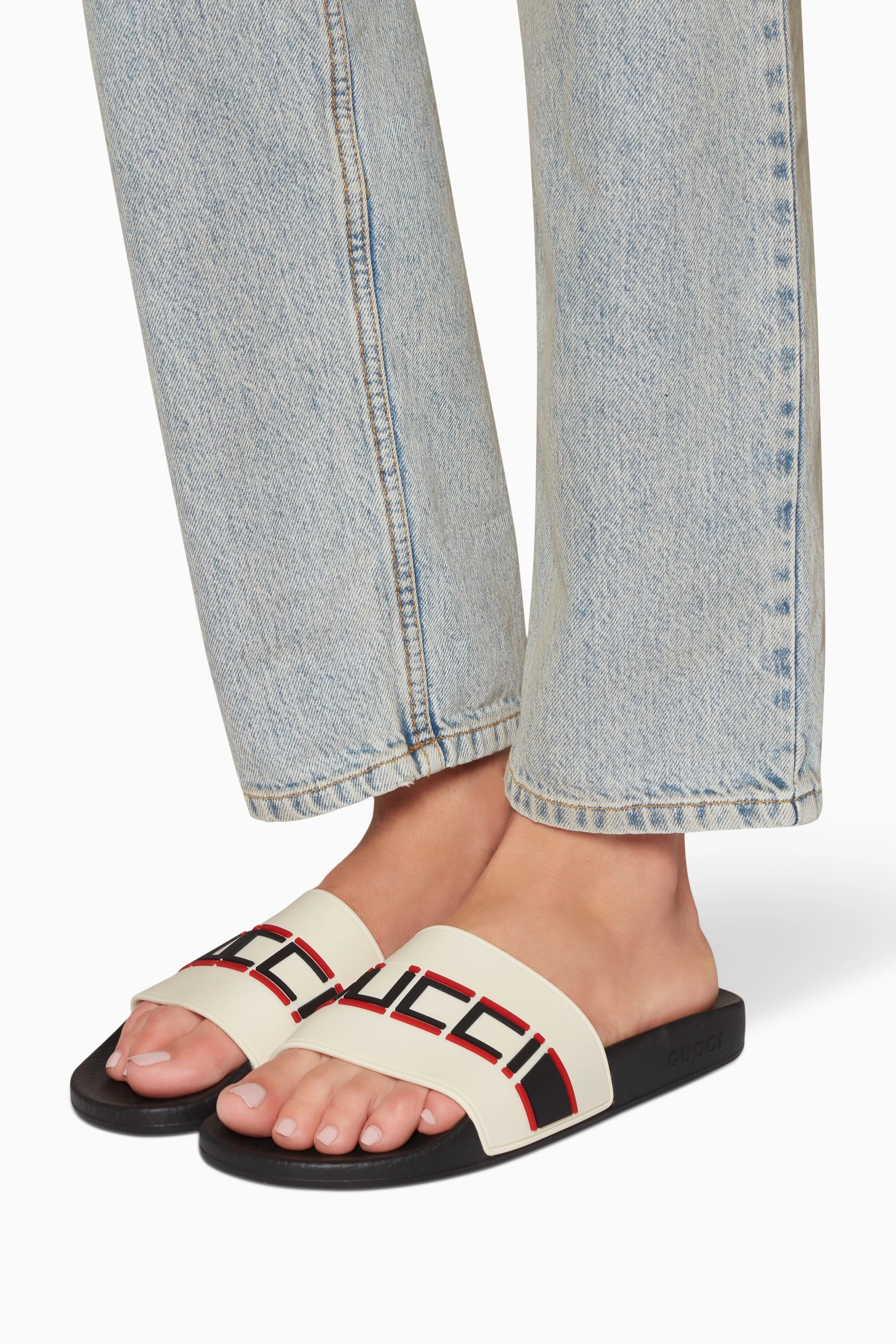 Gucci stripe rubber slide sandal price hotsell