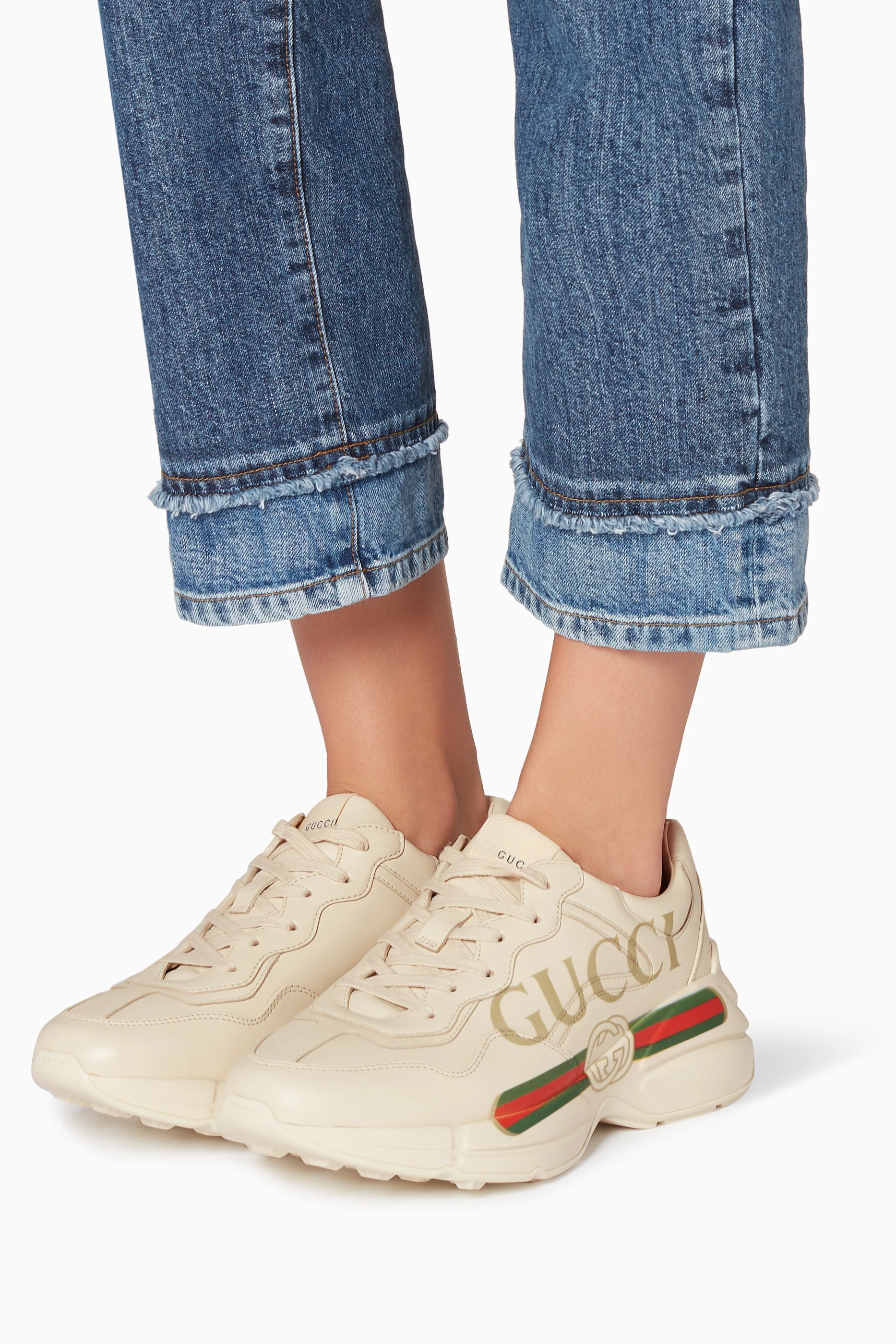 Gucci women's rhyton leather sneakers discount