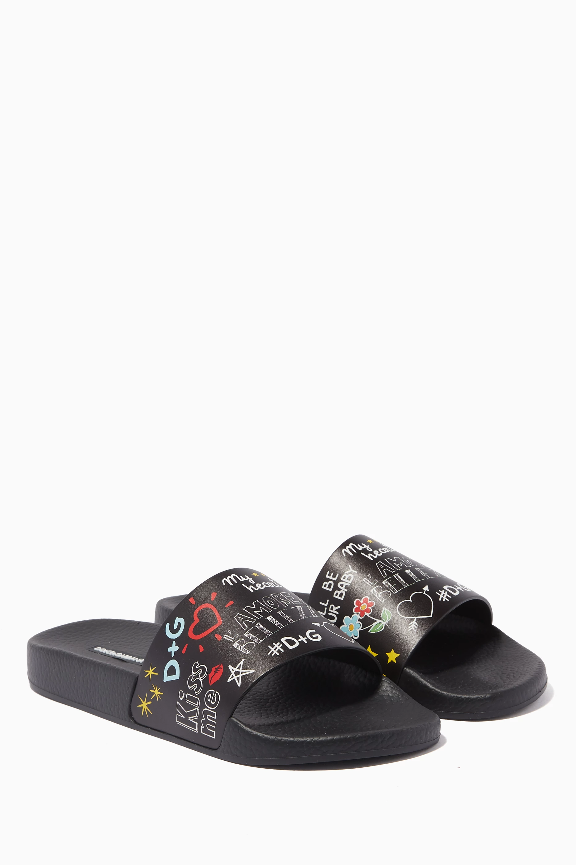 Buy Dolce Gabbana Black Black Graffiti Pool Slides For Women Online Ounass UAE