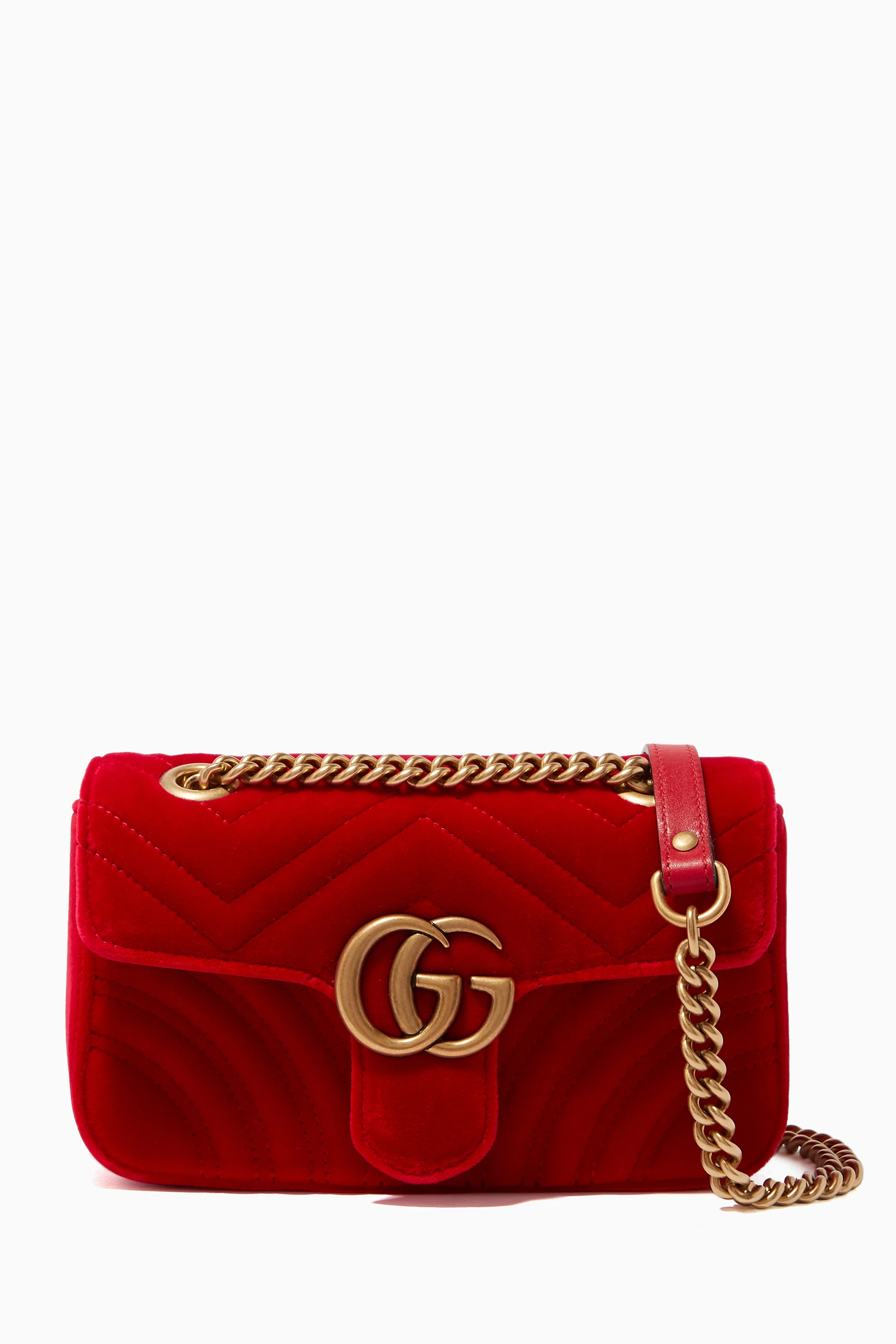 Buy Gucci Red Red Mini GG Marmont 2.0 Velvet Shoulder Bag For Women Online Ounass UAE