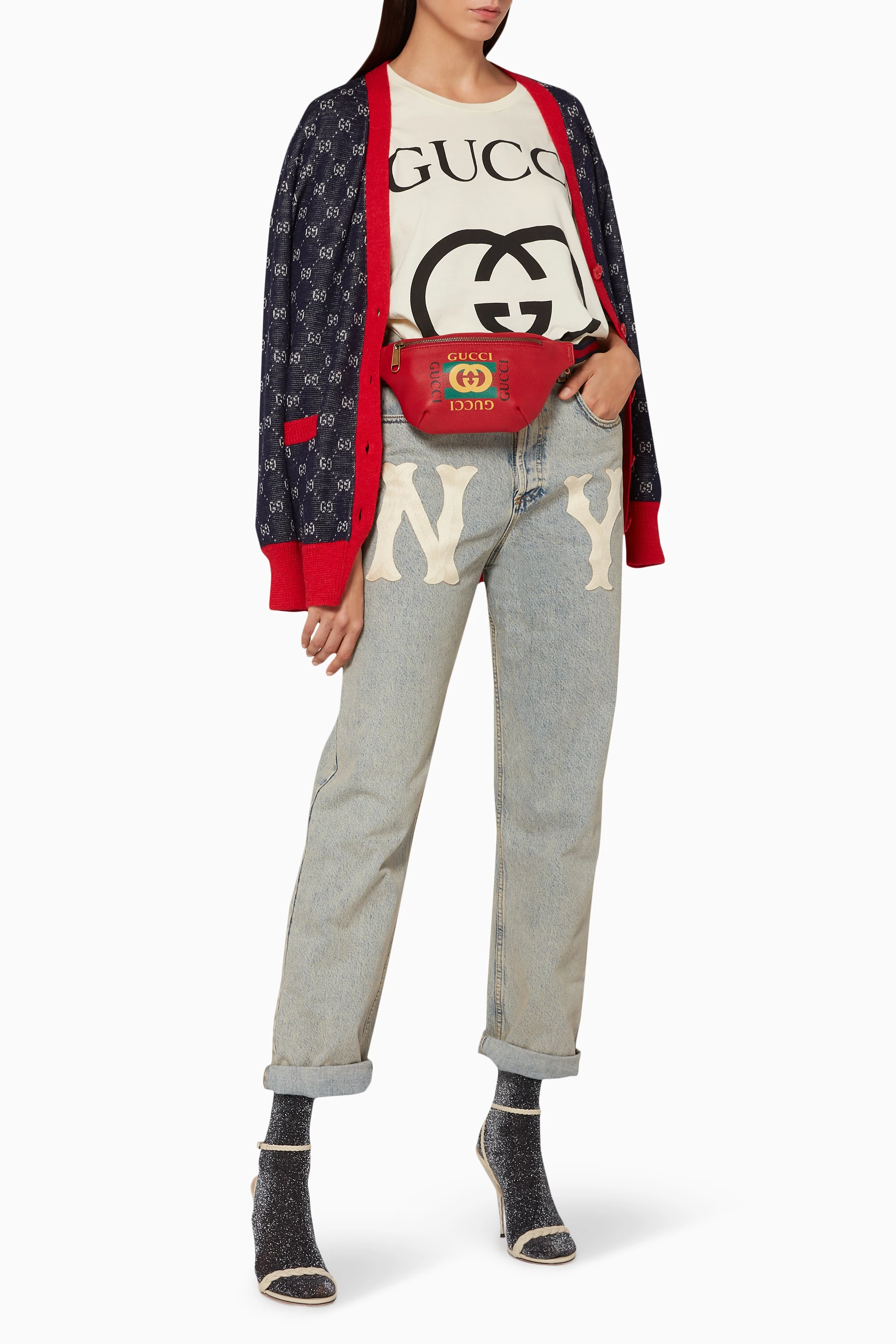 Buy Gucci Red Red Small Print Leather Belt Bag For Women Online Ounass UAE