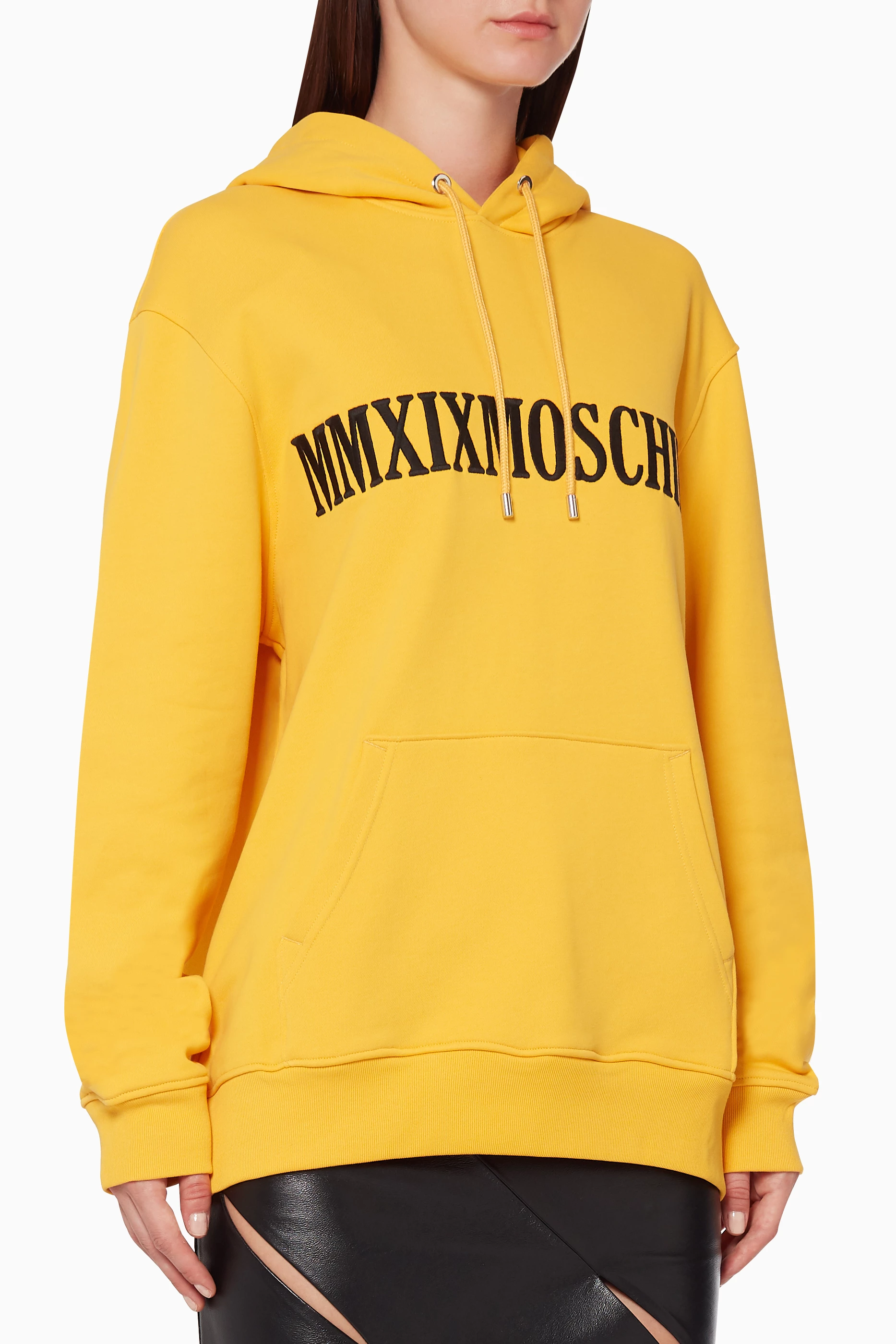 Buy Moschino Yellow Embroidered Logo Hoodie For Women Online Ounass UAE
