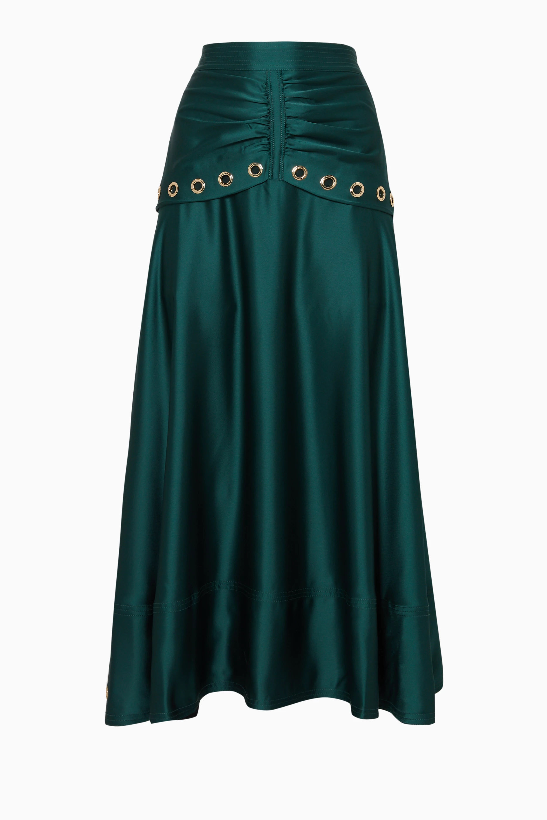 Buy Self Portrait Green Emerald Green Satin Eyelet Midi Skirt For Women Online Ounass UAE