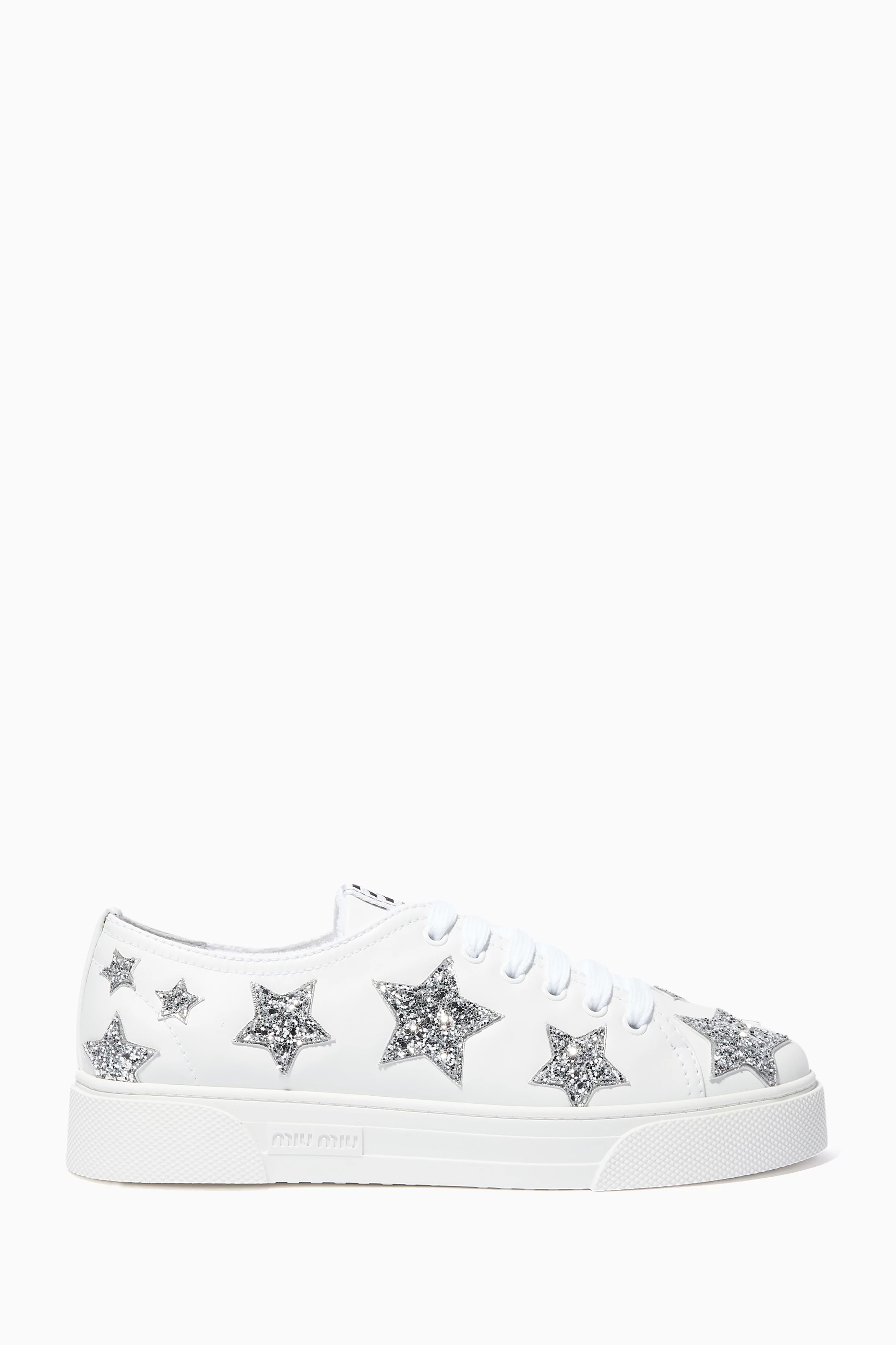 Buy Miu Miu White White Glitter Star Sneakers For Women Online Ounass UAE