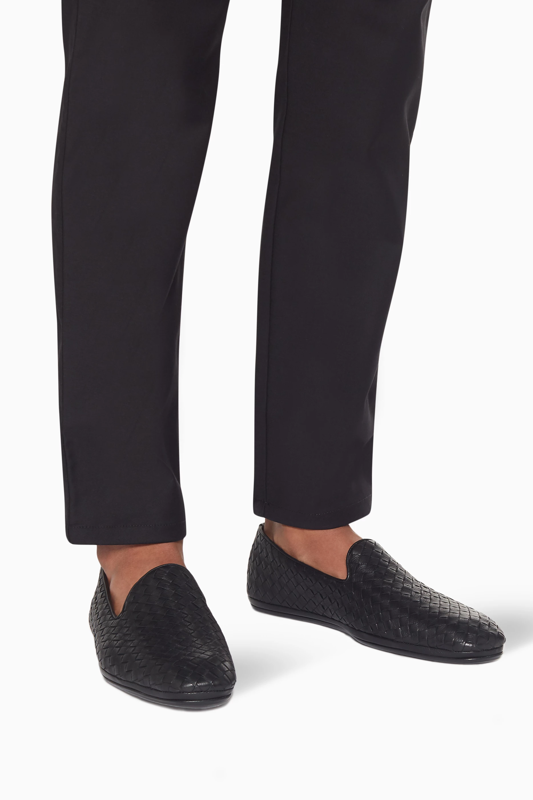 Buy Bottega Veneta Black Black Intrecciato Leather Loafers For Men 