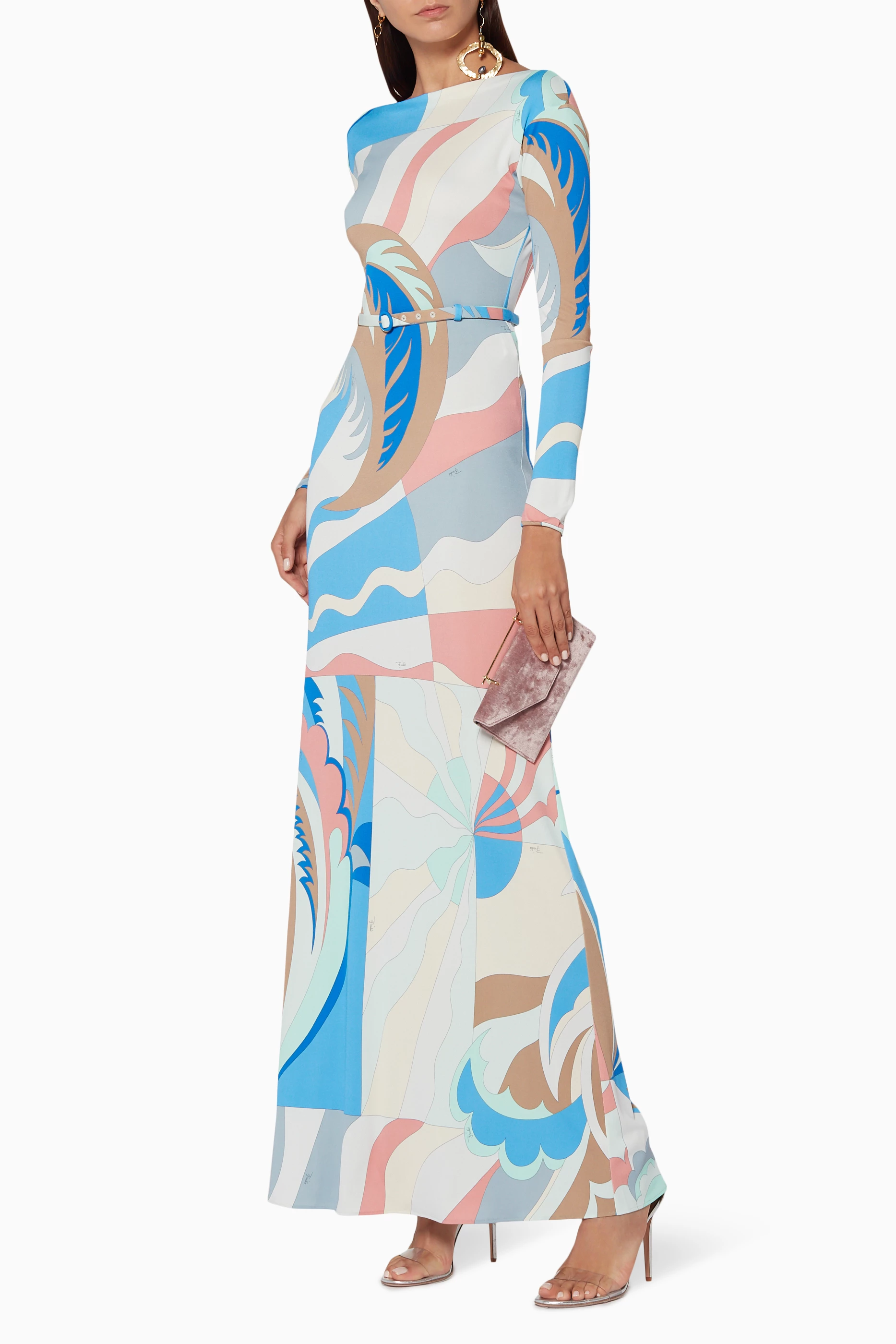 Buy Emilio Pucci Blue Light Blue Belted Maxi Dress For Women Online Ounass UAE