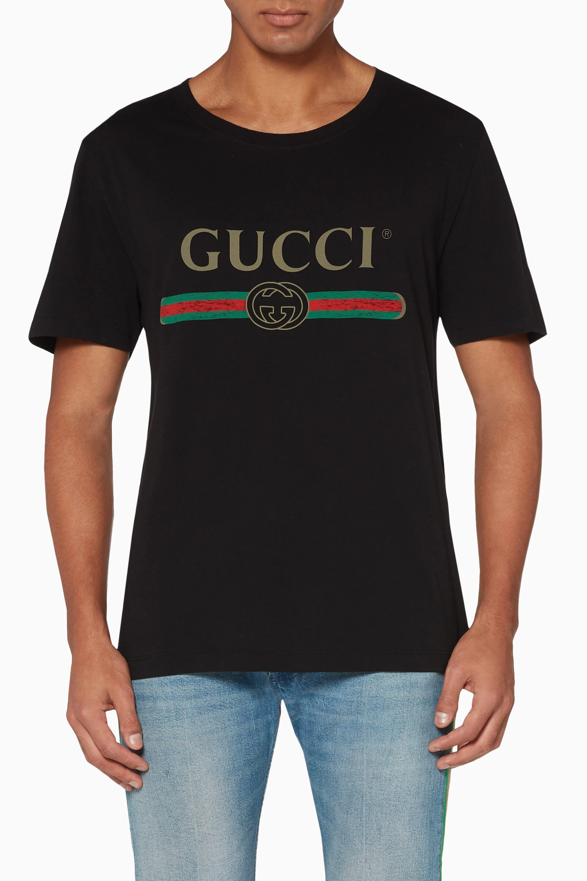 Buy Gucci Black Logo Print Washed Cotton T Shirt For Men Online Ounass UAE