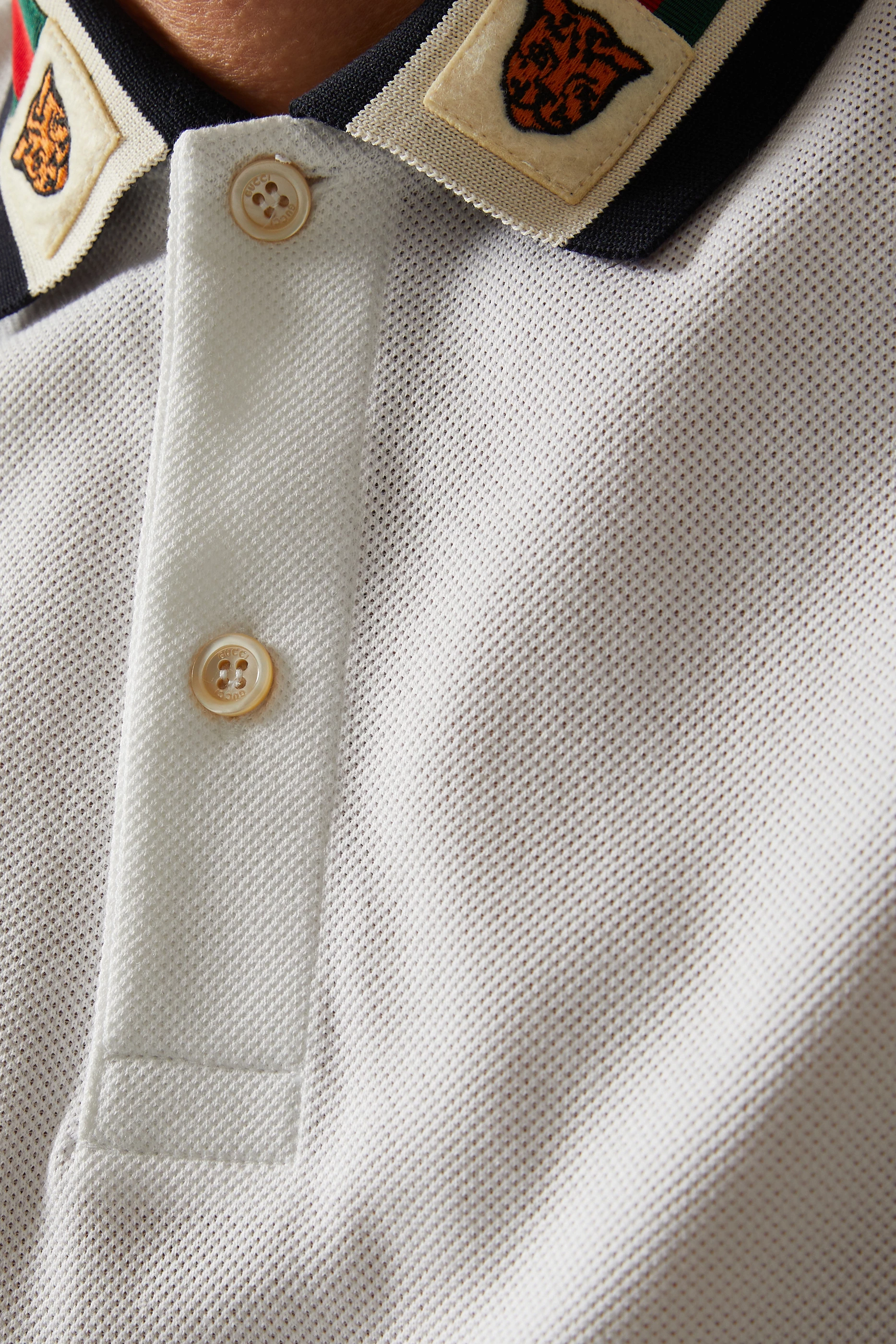Buy Gucci White Web Feline Head Polo T shirt For Men Online Ounass UAE