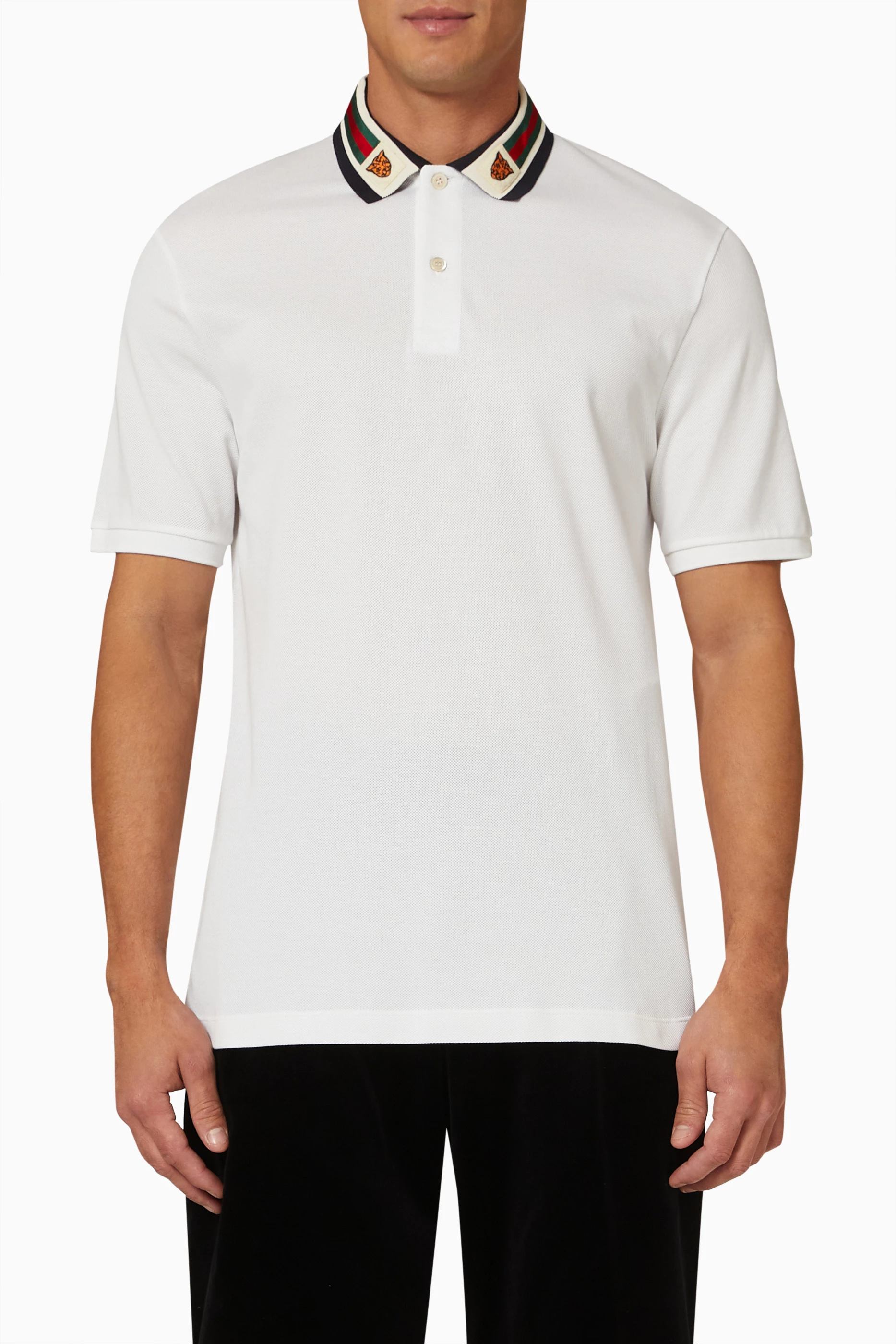 Buy Gucci White Web Feline Head Polo T shirt For Men Online Ounass UAE