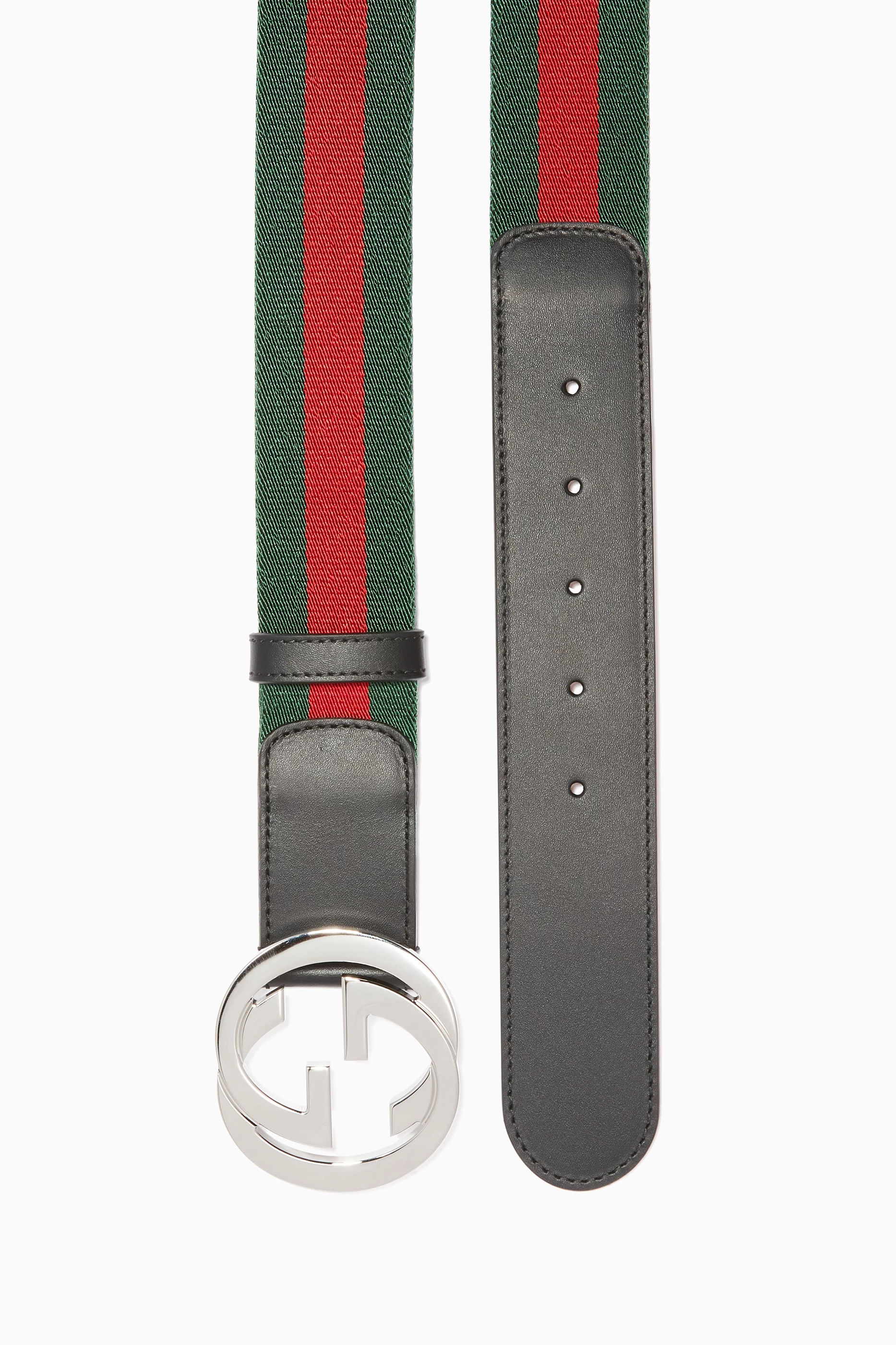 Buy Gucci Black Green Red Leather Trimmed Web Belt For Men Online Ounass UAE