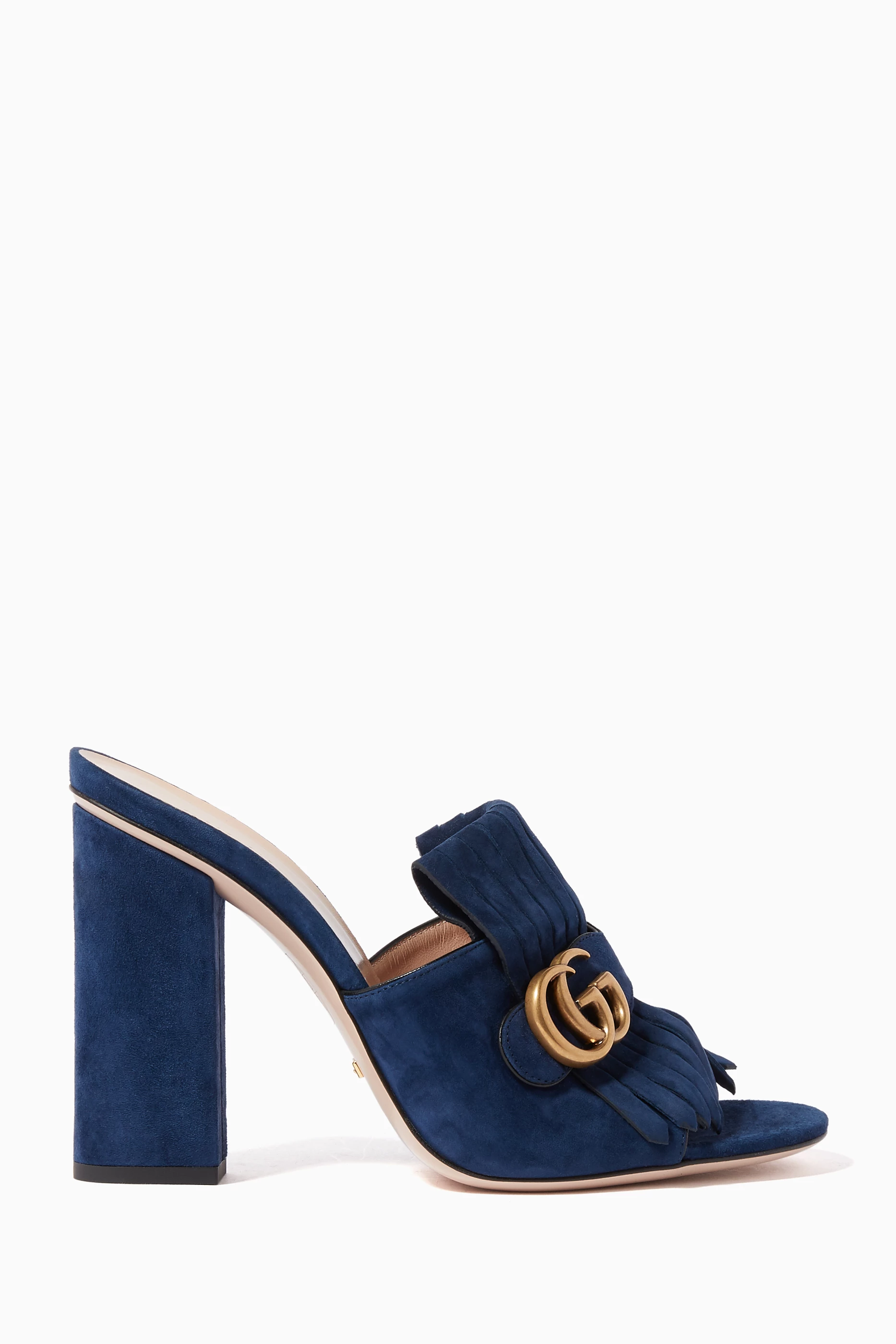 Buy Gucci Blue Navy Suede Mid Heel Slides For Women Online Ounass UAE