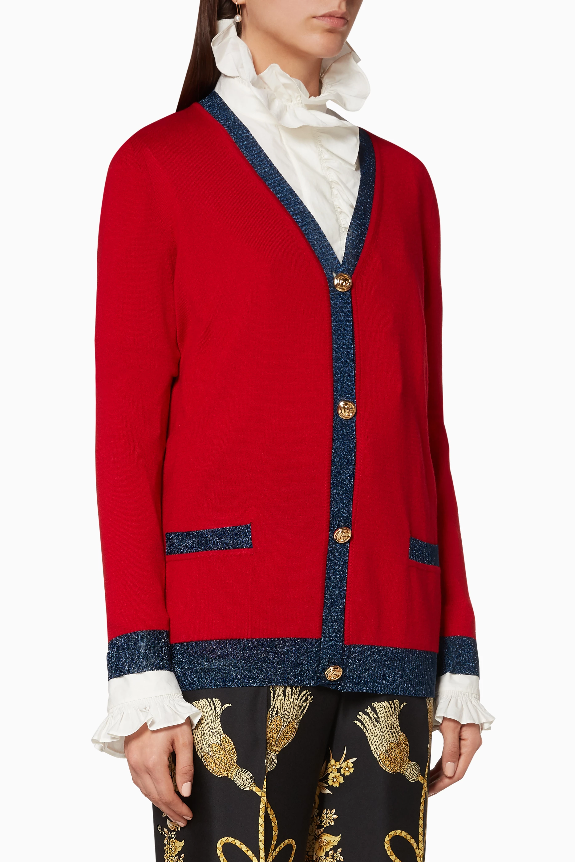 Buy Gucci Red Red Contrast Trimmed Cardigan For Women Online Ounass UAE