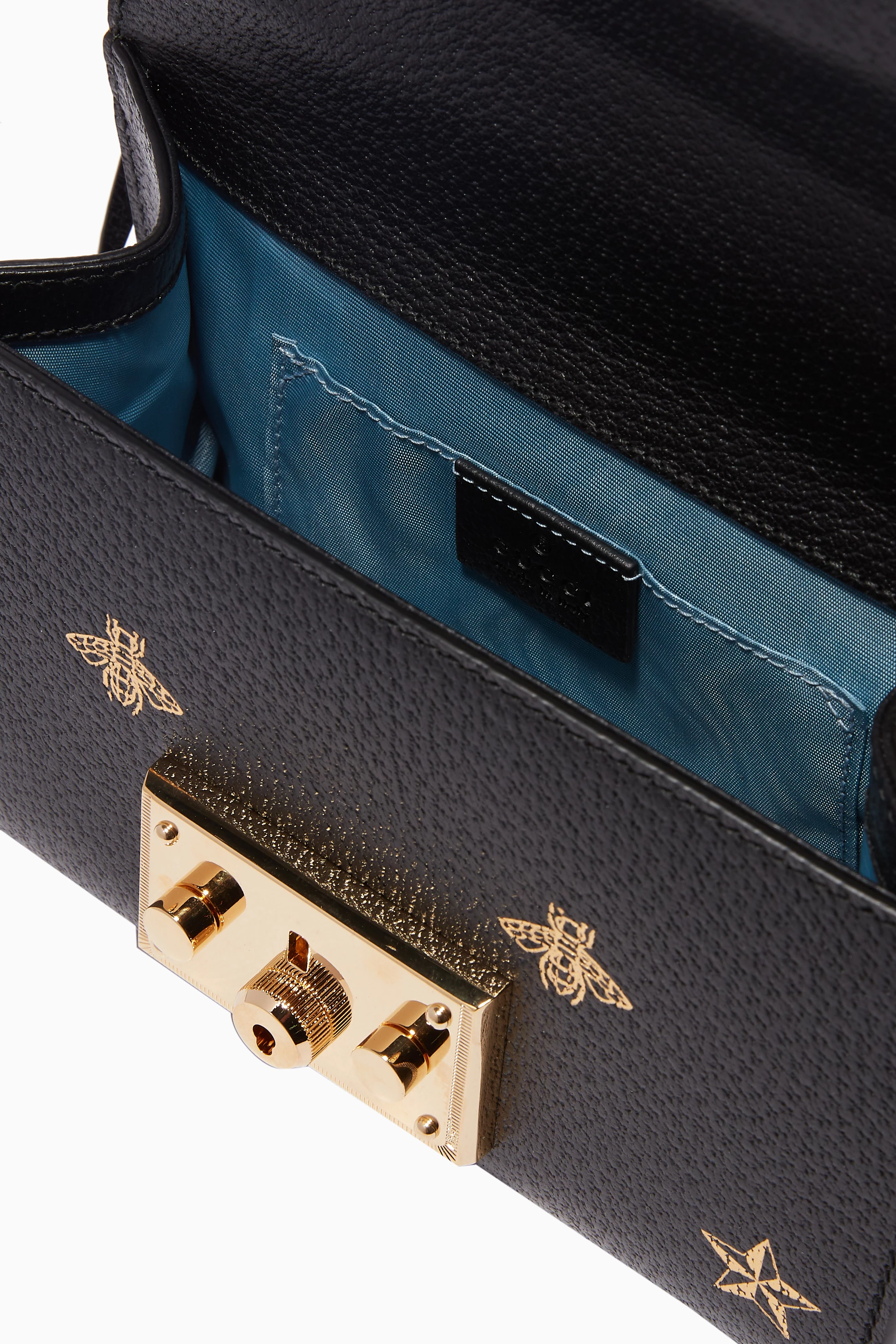 Buy Gucci Black Black Stars Bees Printed Padlock Shoulder Bag For Women Online Ounass UAE