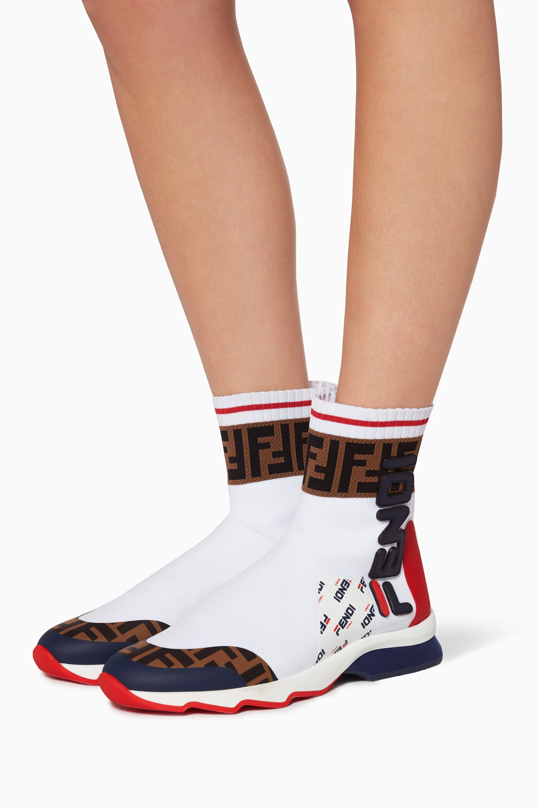 Buy Fendi White White Logo Sock Sneakers For Women Online Ounass UAE