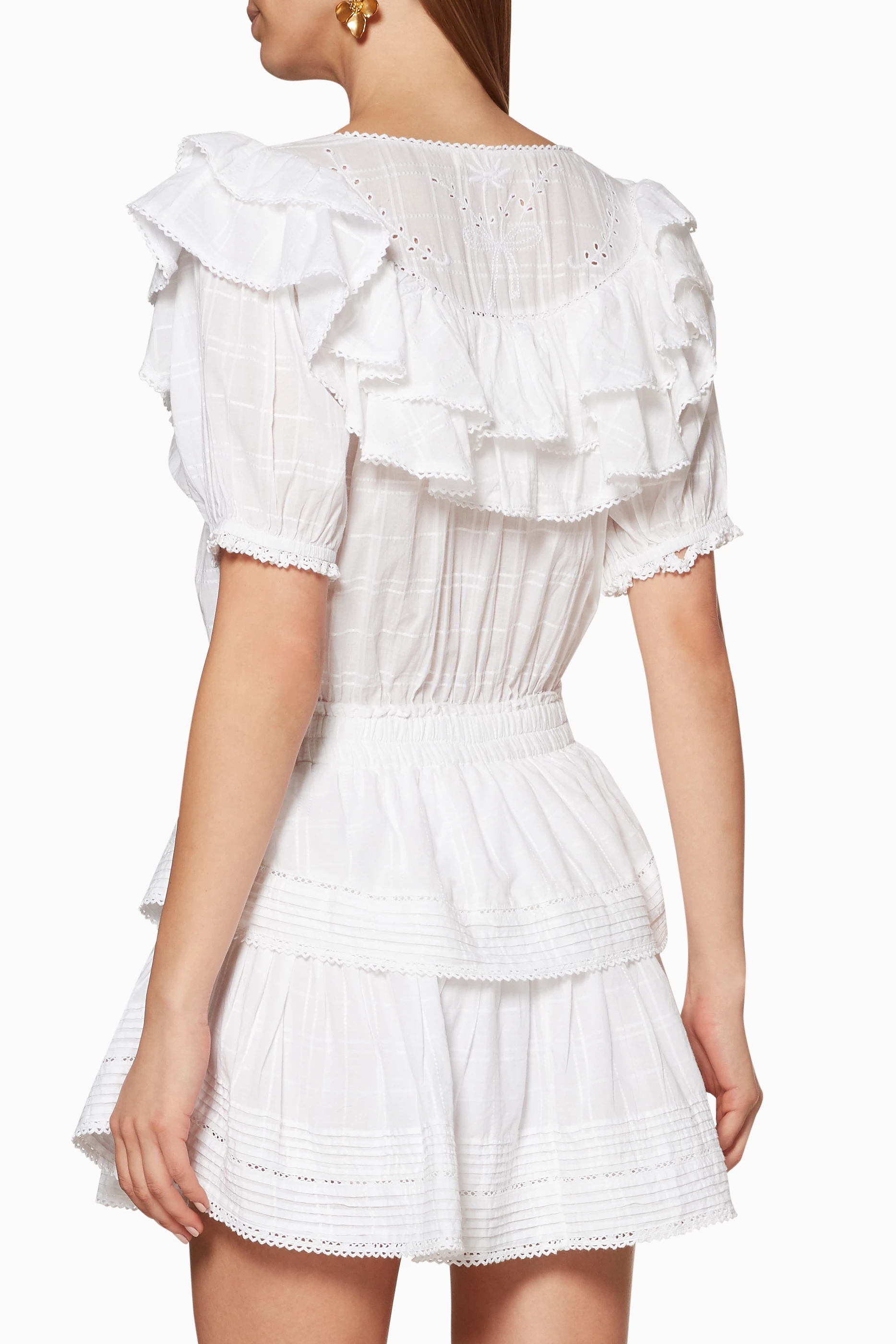 Buy LoveShackFancy White White Liv Ruffles Mini Dress For Women Online Ounass UAE