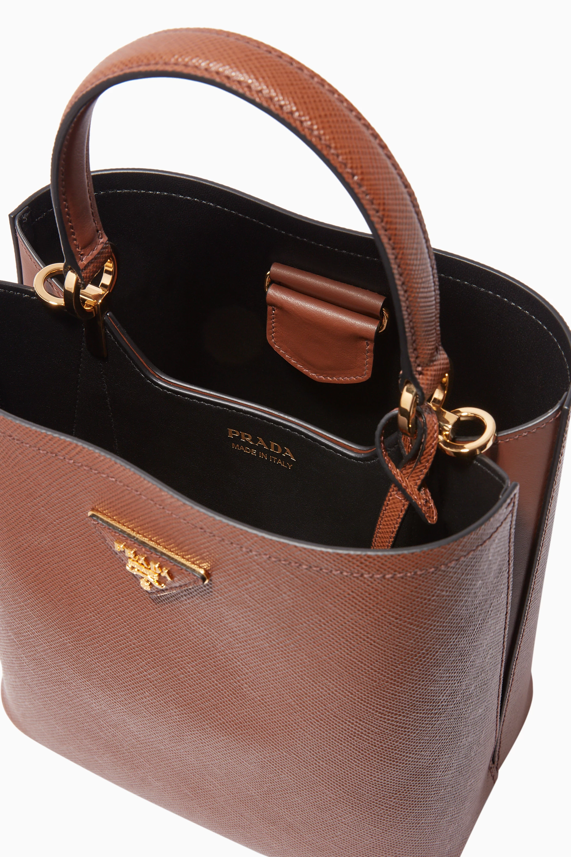 Buy Prada Brown Panier Medium Saffiano Leather Bag For Women Online Ounass UAE