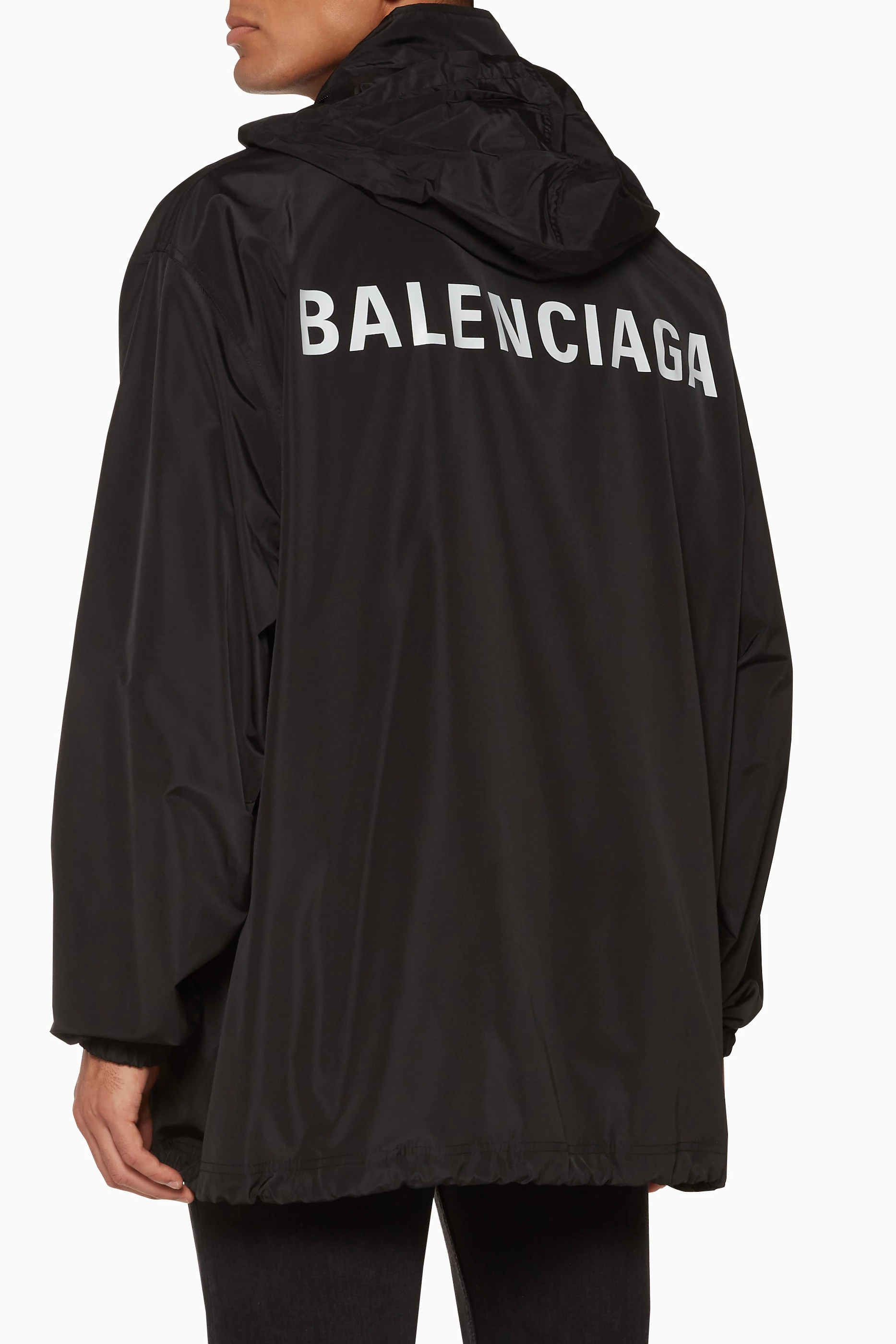 Buy Balenciaga Black Black Logo Print Raincoat For Men Online Ounass UAE