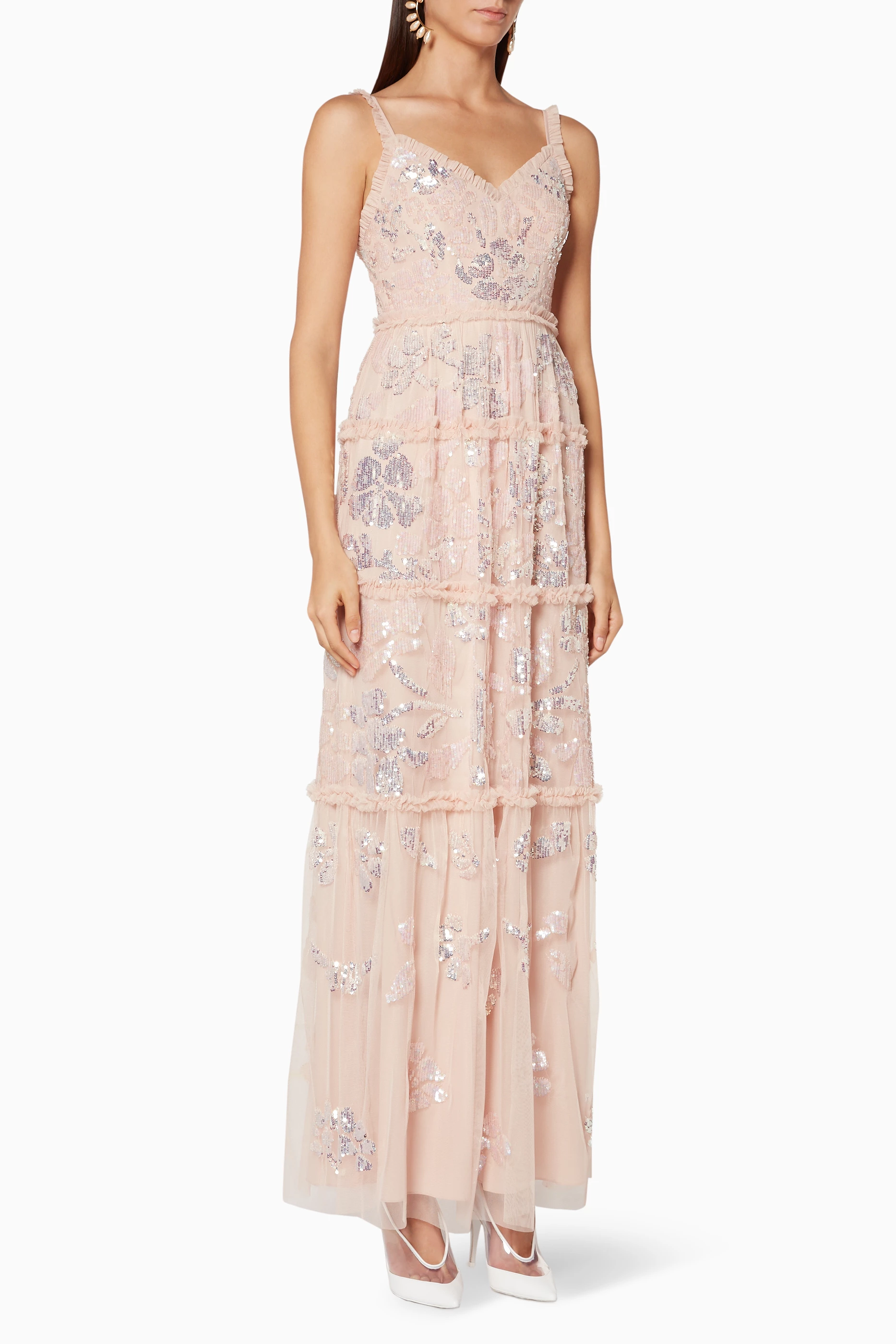Buy Needle Thread Pink Rose Quartz Embellished Floral Gloss Gown For Women Online Ounass UAE