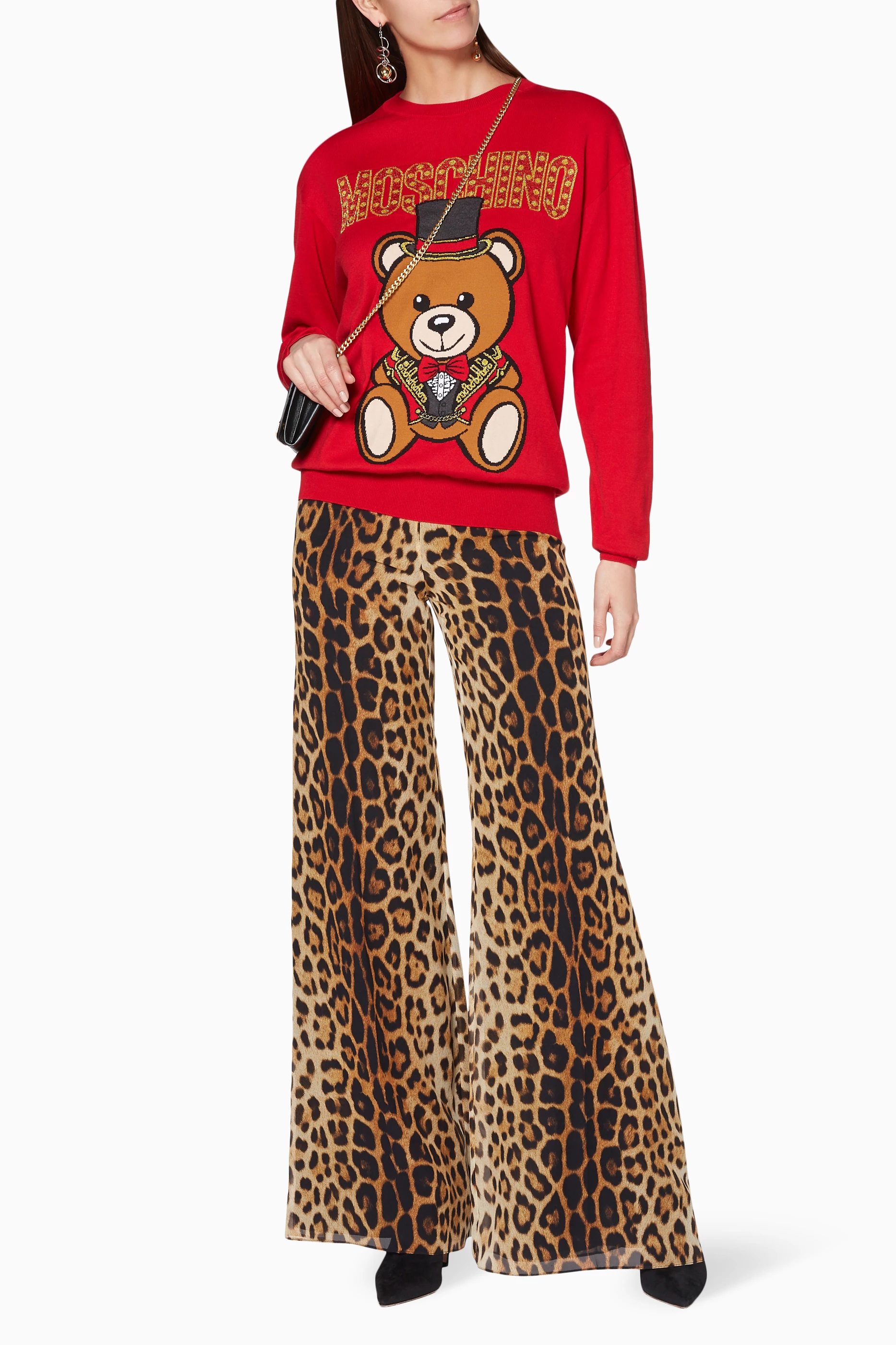 Buy Moschino Red Red Logo Teddy Sweater For Women Online Ounass UAE