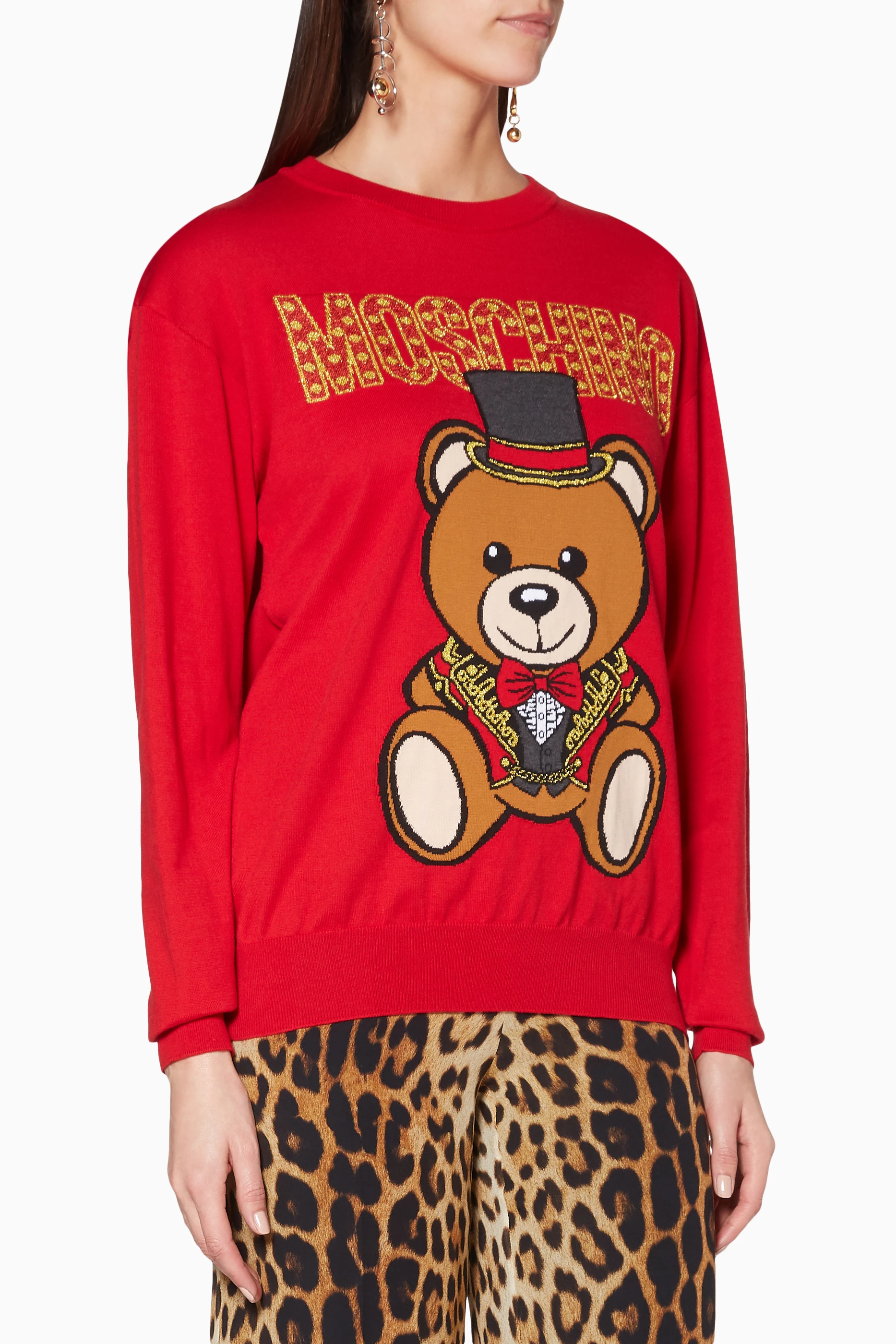 Buy Moschino Red Red Logo Teddy Sweater For Women Online Ounass UAE